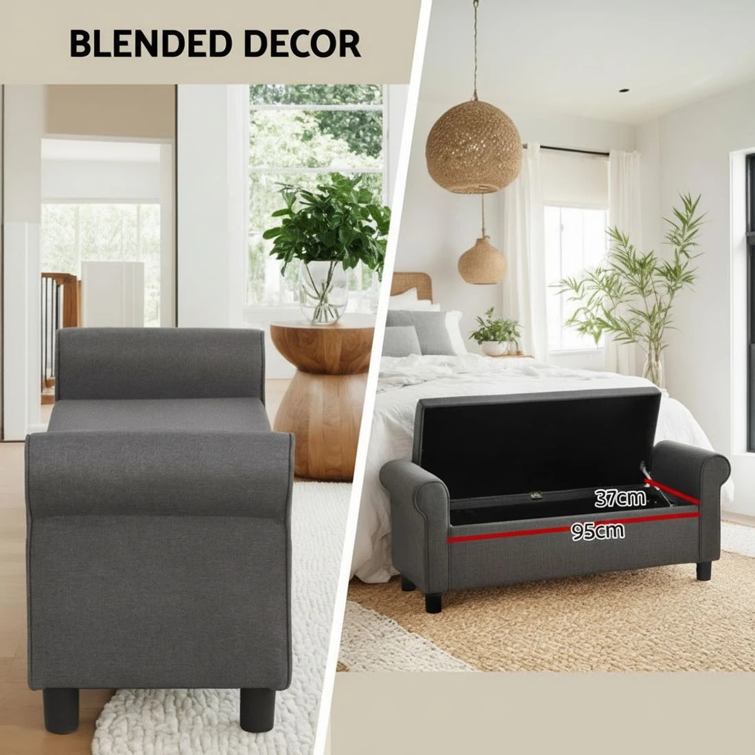 4 Artiss Storage Ottoman Blanket Box 125cm Arm Linen - Grey, 4 of 7