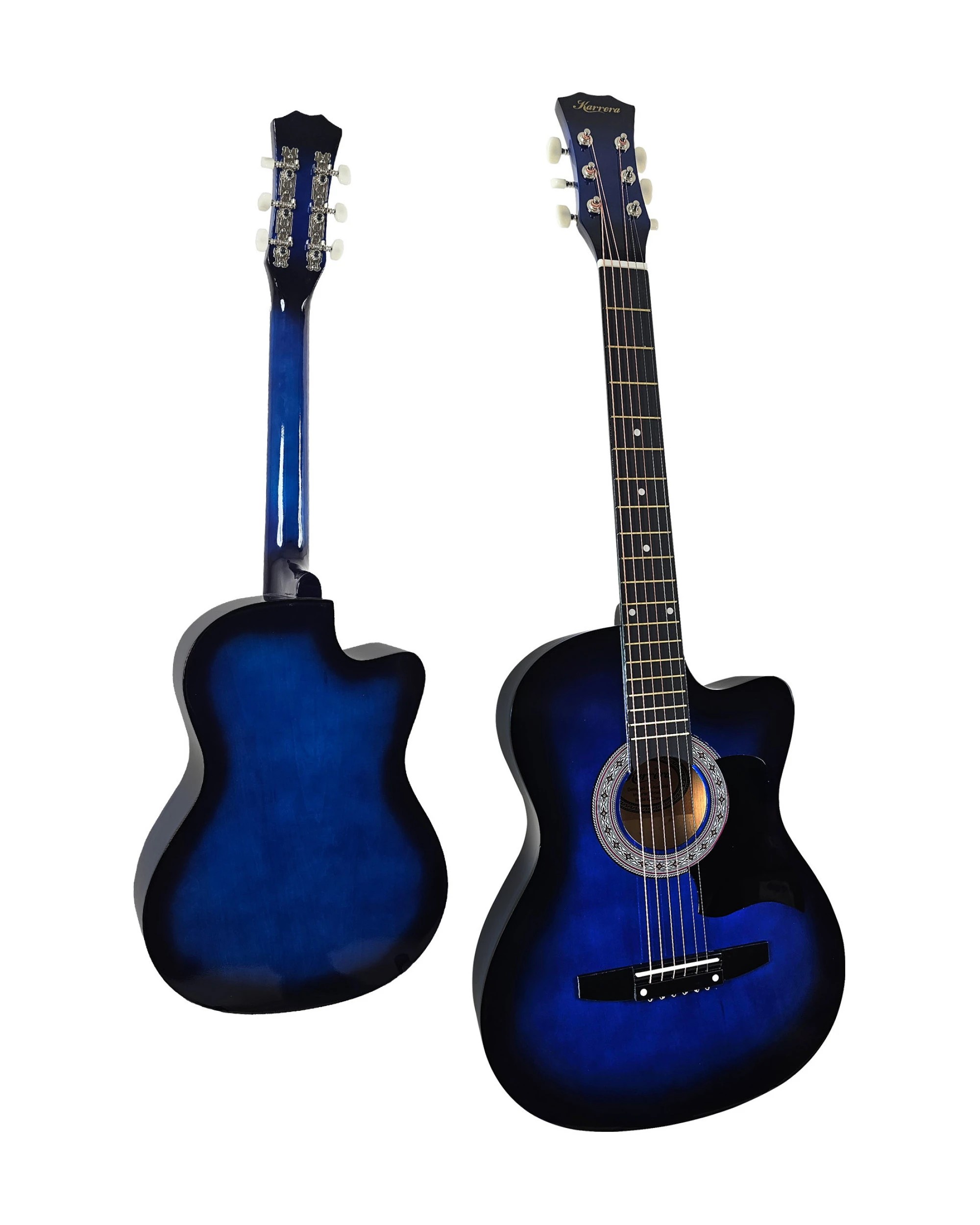 4 Karrera 38in Cutaway Acoustic Guitar with Guitar Bag in Blue Burst - Blue, 4 of 10