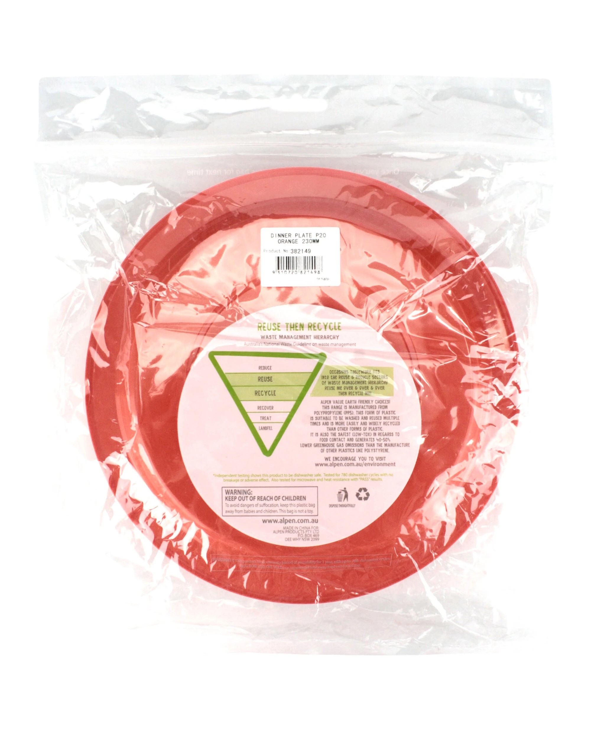 3 Alpen Large 23cm Reusable Plates Pack of 20 - Orange - Orange, 3 of 3