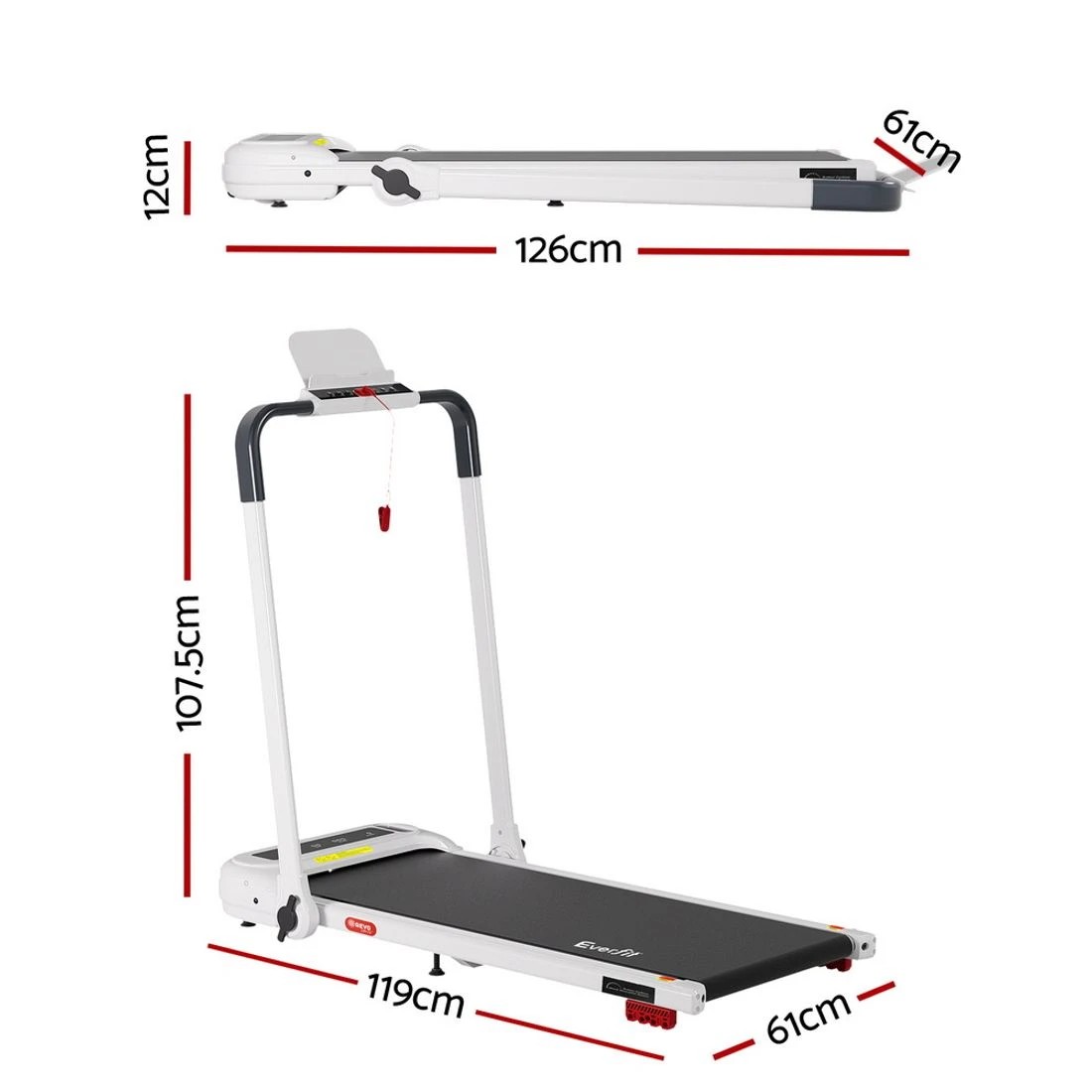 2 Everfit Treadmill Electric Walking Pad with Incline Foldable for Home Gym - White, 2 of 7