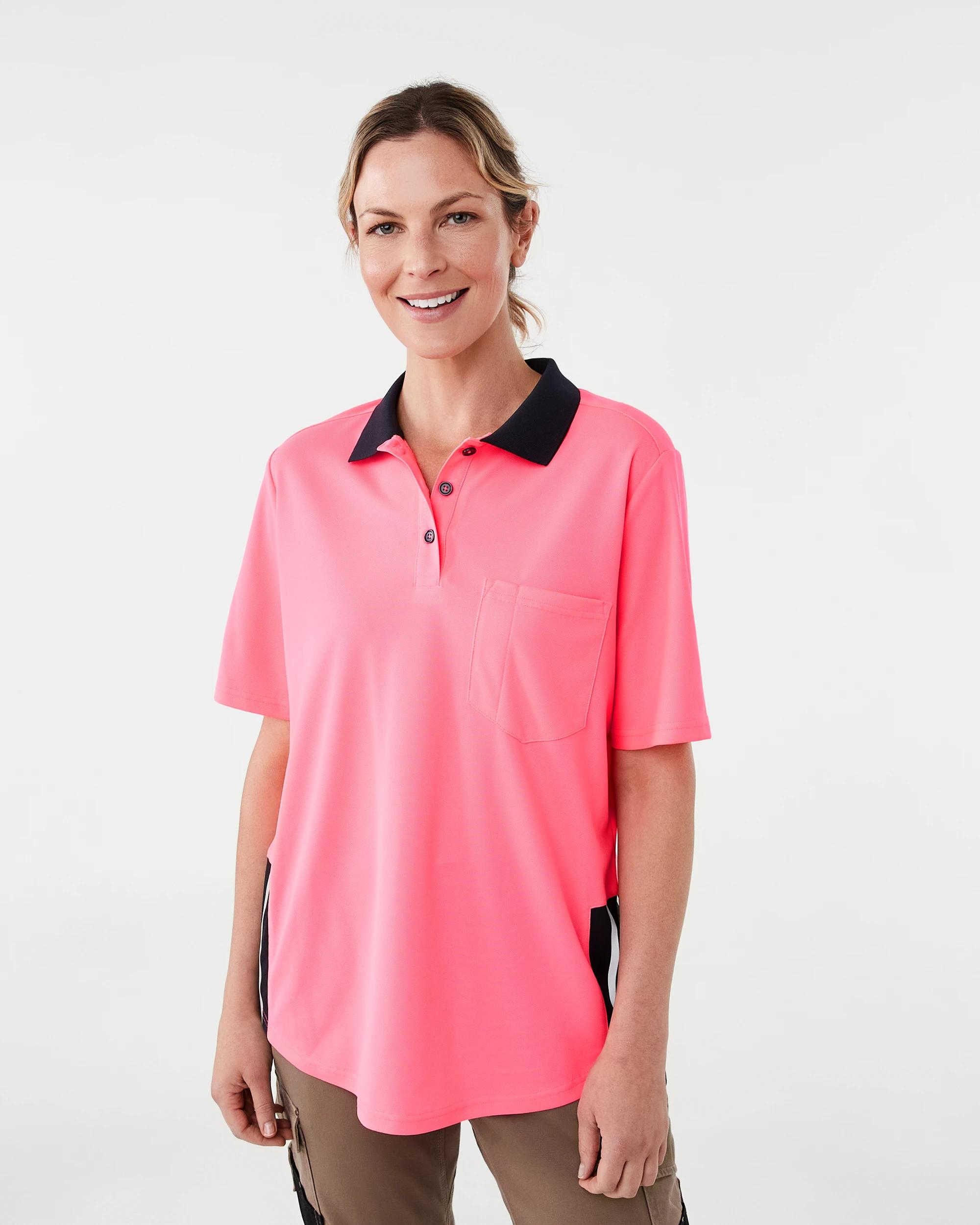 1 Workwear Short Sleeve Cool Polo Shirt SAFETY PINK, 1 of 7