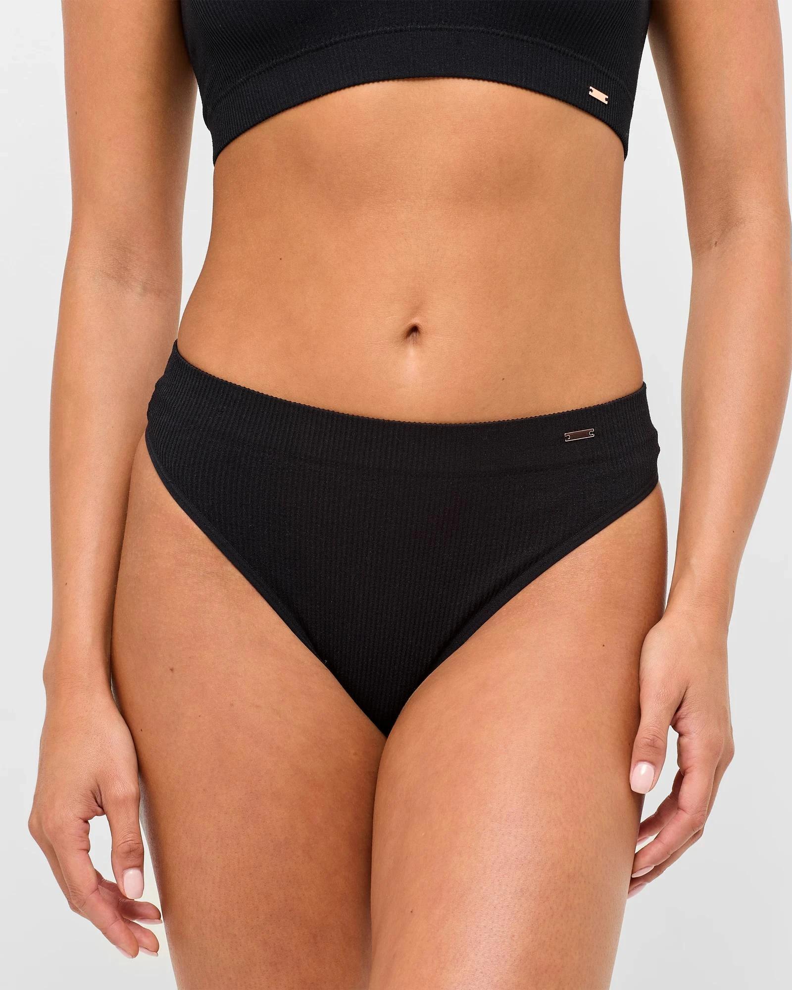 1 Lily Loves Ribbed Seamfree High Waisted G-String Briefs BLACK, 1 of 3