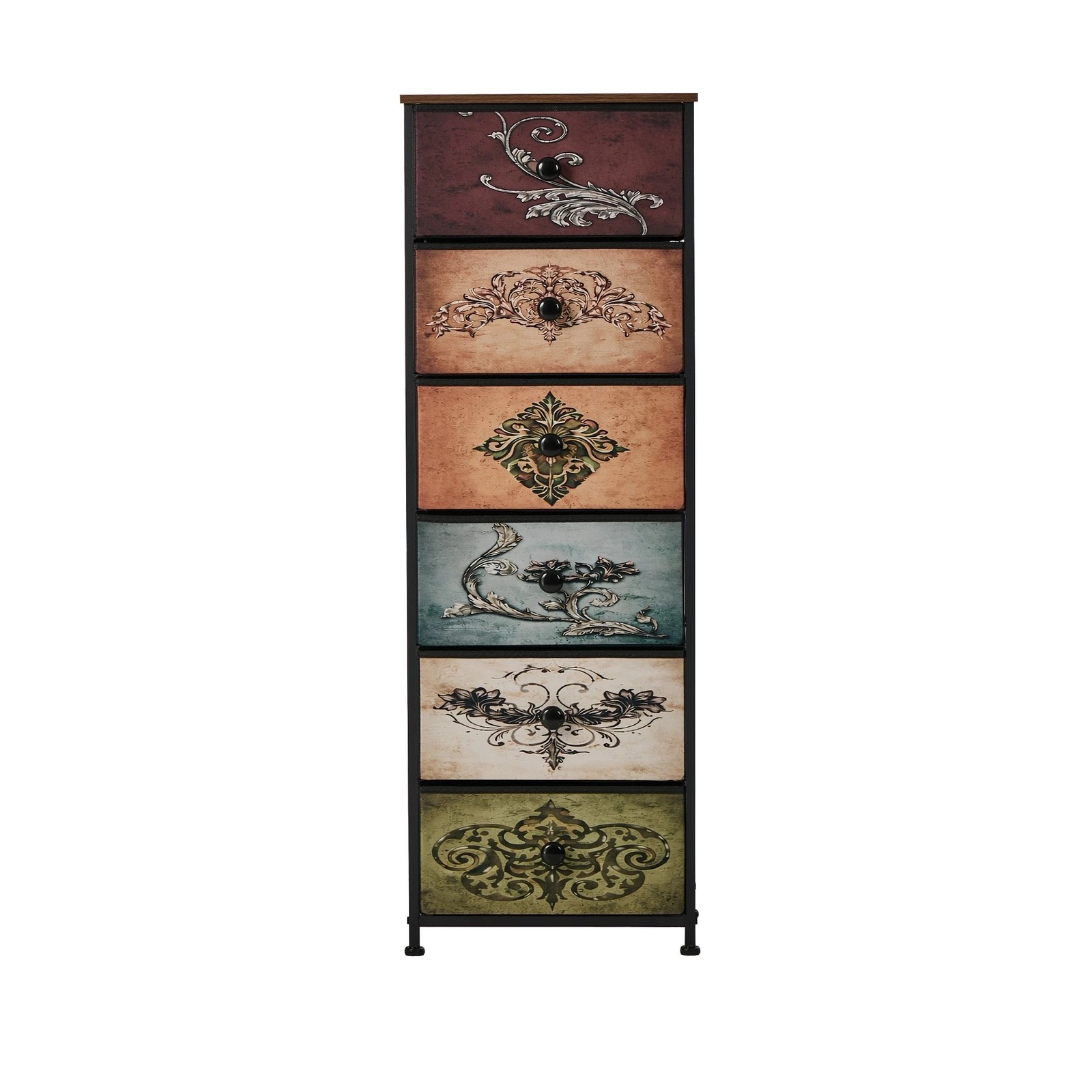 6 Oikiture 6 Chest Of Drawers Retro Tallboy Printed Foldable Fabric Drawers - Multi, 6 of 6