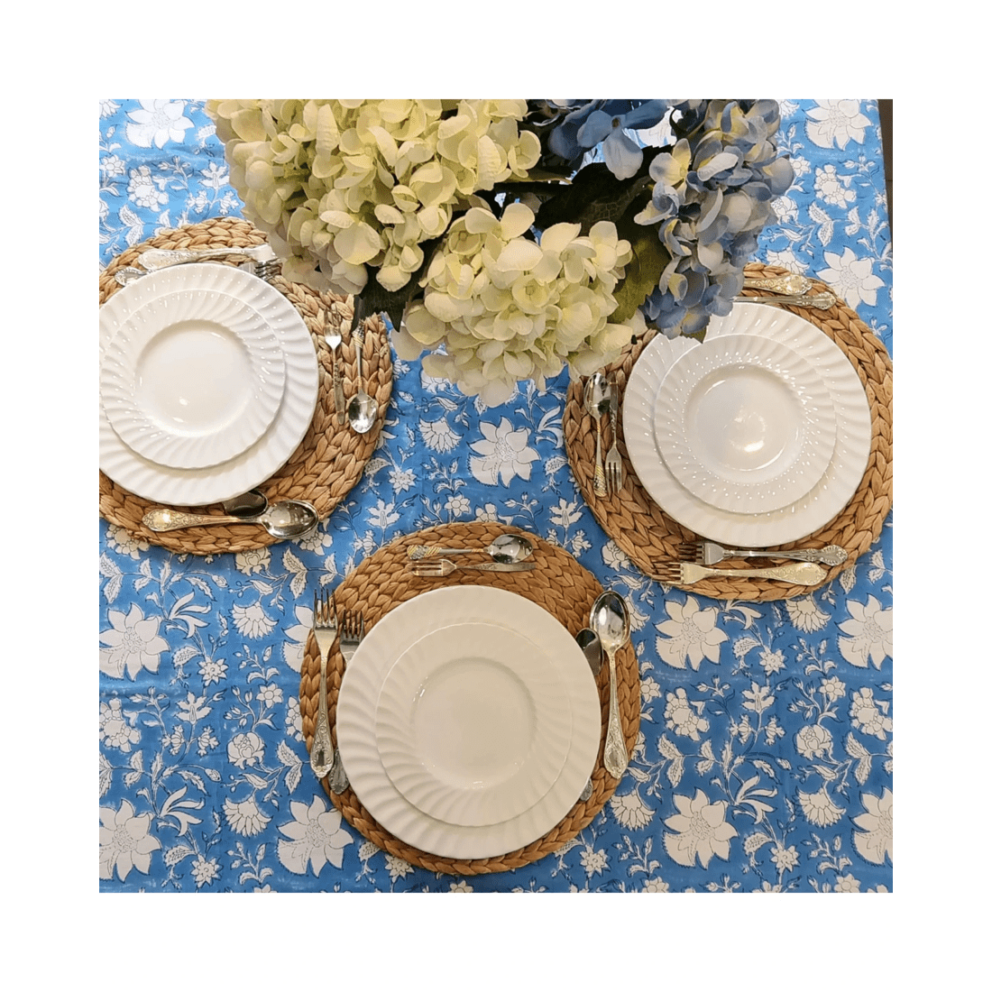 3 Kolka Rectangle Tablecloth Table Cover Flower Pattern Dining Table Cloth - Blue Bellflower, 3 of 4