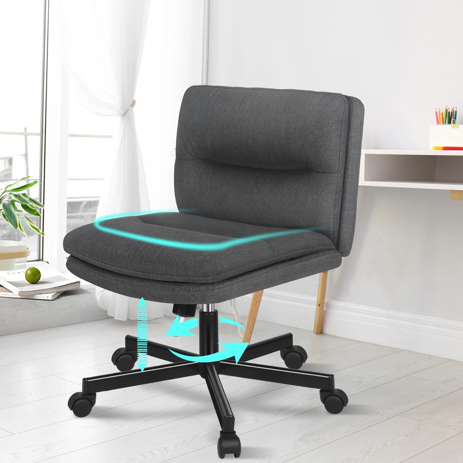 2 Alfordson Desk Chair Office Computer Armless Wide Seat Mid Back Fabric - Grey, 2 of 7