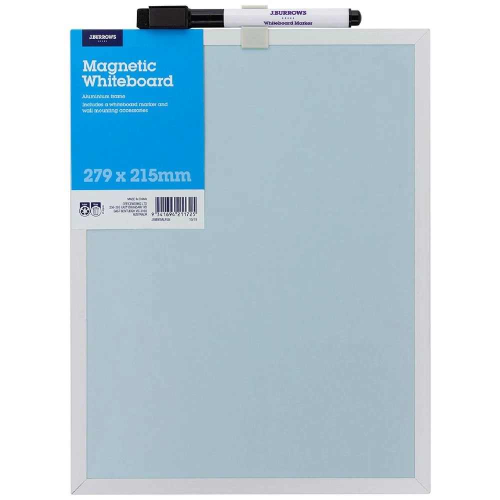1 J.Burrows Magnetic Aluminium Whiteboard 215 x 279mm Blue, 1 of 2