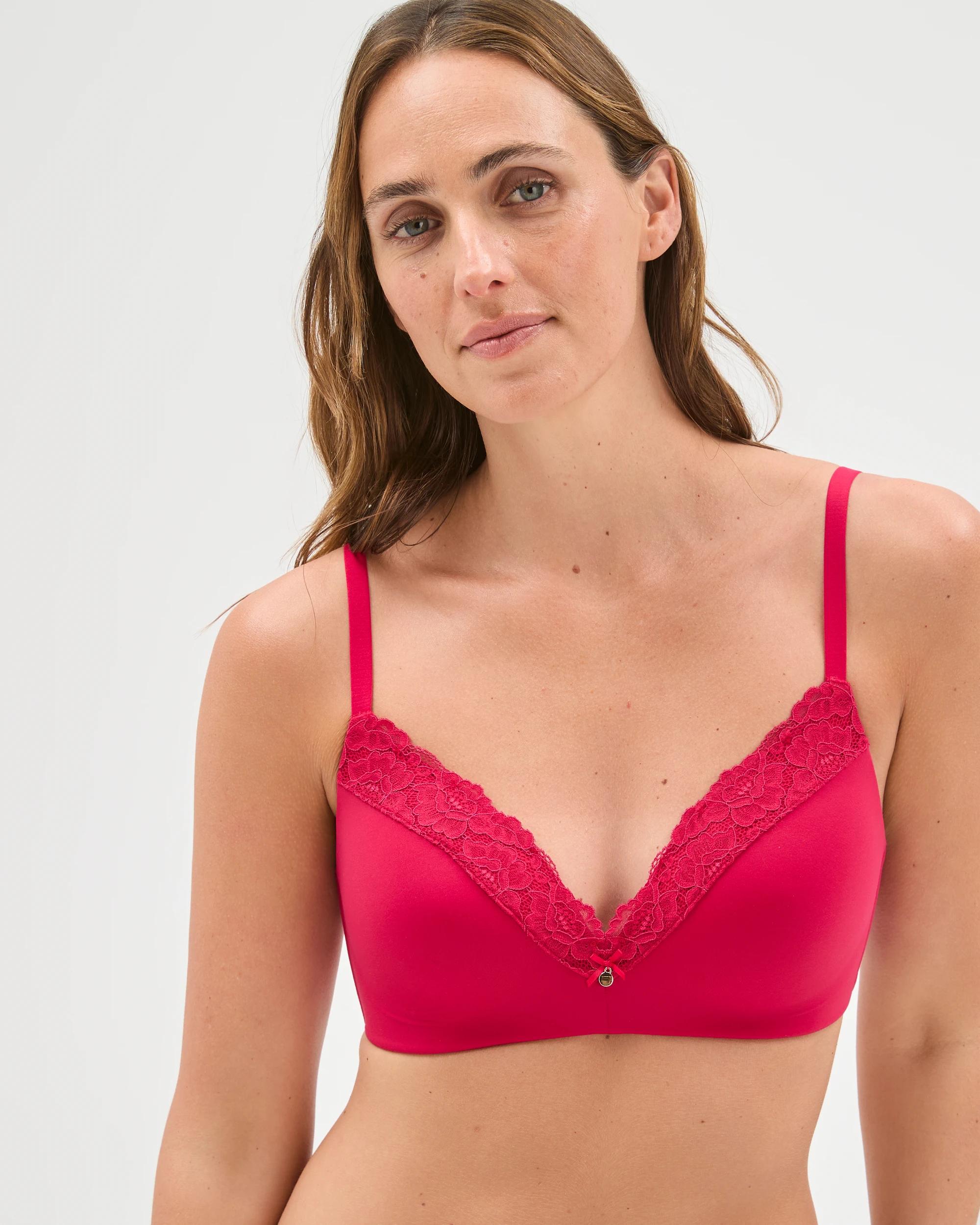 1 Target Woman Lace Trim Overlay Wirefree T-Shirt Bra PERSIAN RED, 1 of 3