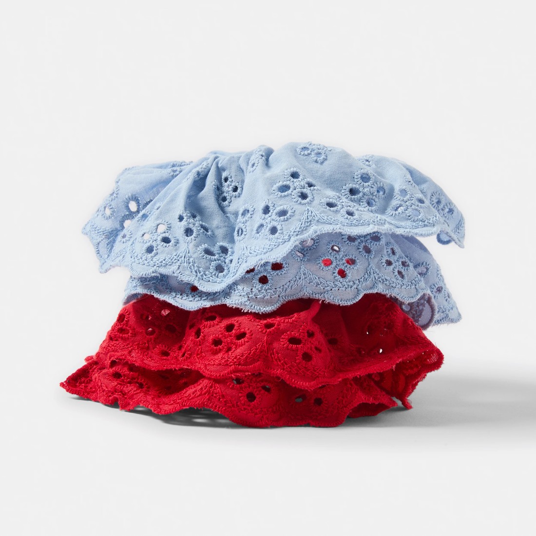 1 2 Pack Broderie Scrunchies - Blue and Red, 1 of 3