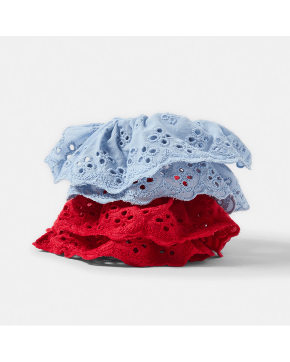 2 Pack Broderie Scrunchies - Blue and Red