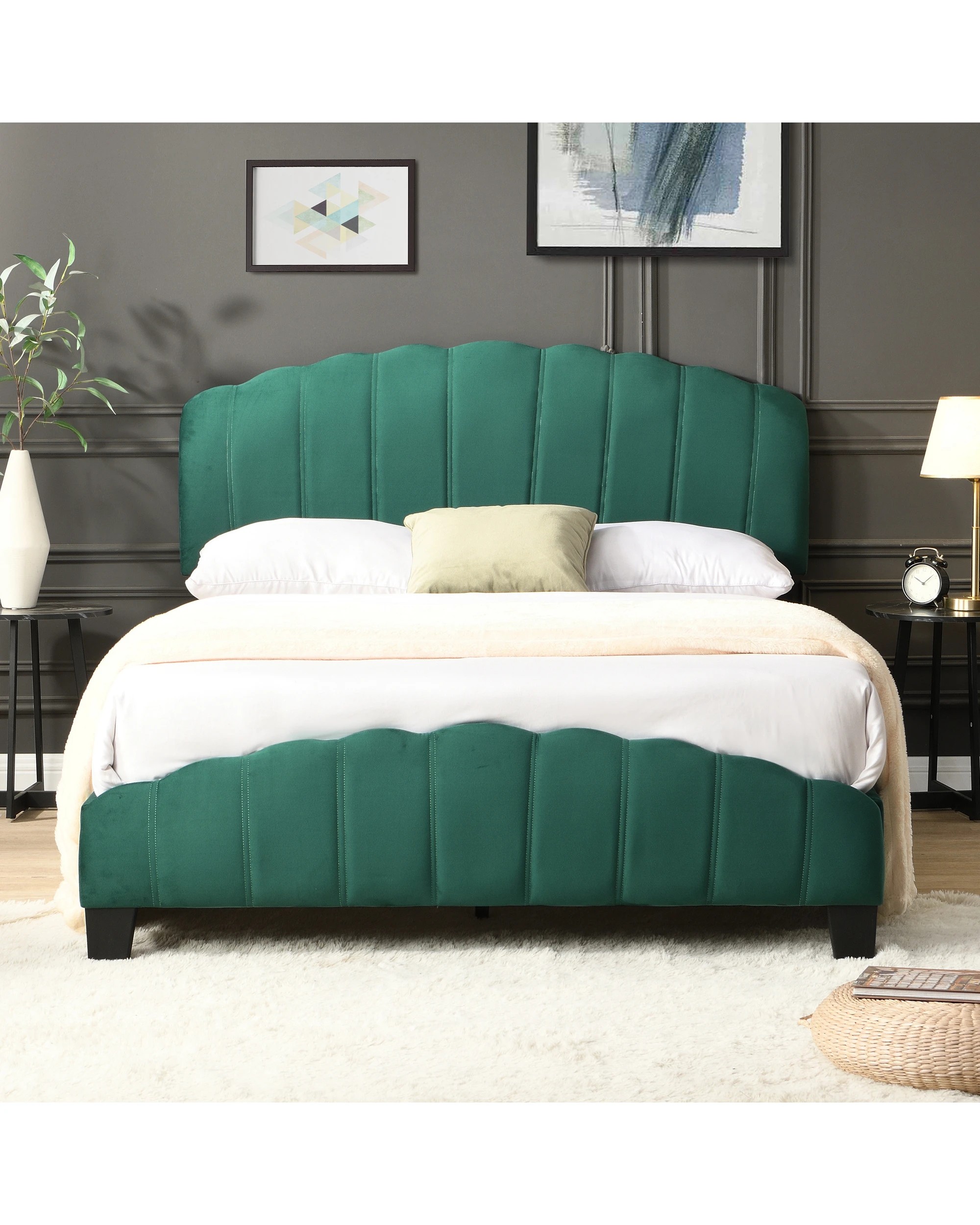 2 IHOMDEC BEF04 Queen Shell-Style Bed Frame - Green - Green, 2 of 10