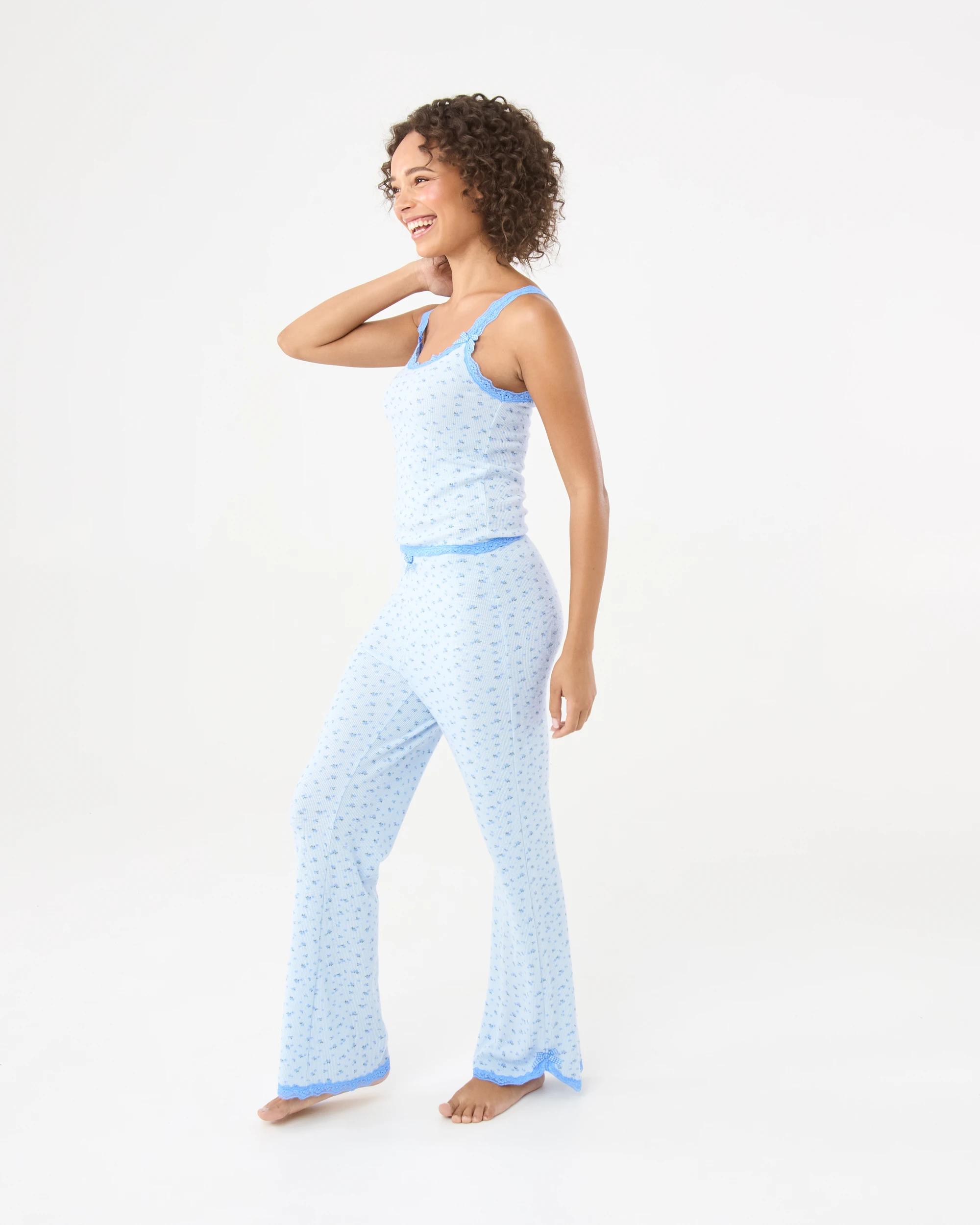 5 Lace Trim Waffle Pants Blue Rose, 5 of 9