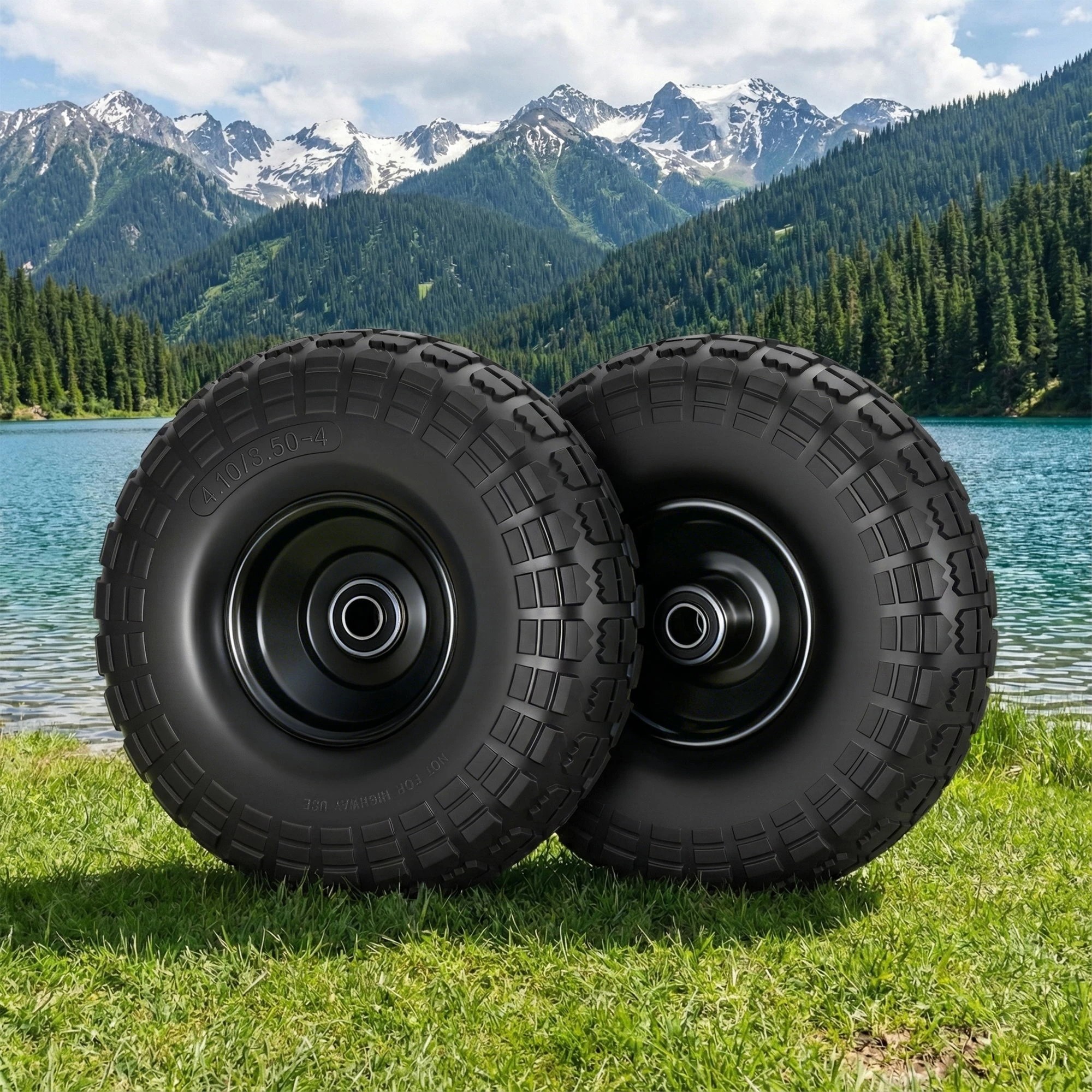9 Gardeon 2pcs, 4.10/3.50-4 Tire And Wheel Flat Free, 26cm Solid Rubber Tires with 5/8 Axle Bore Hole - Black, 9 of 9