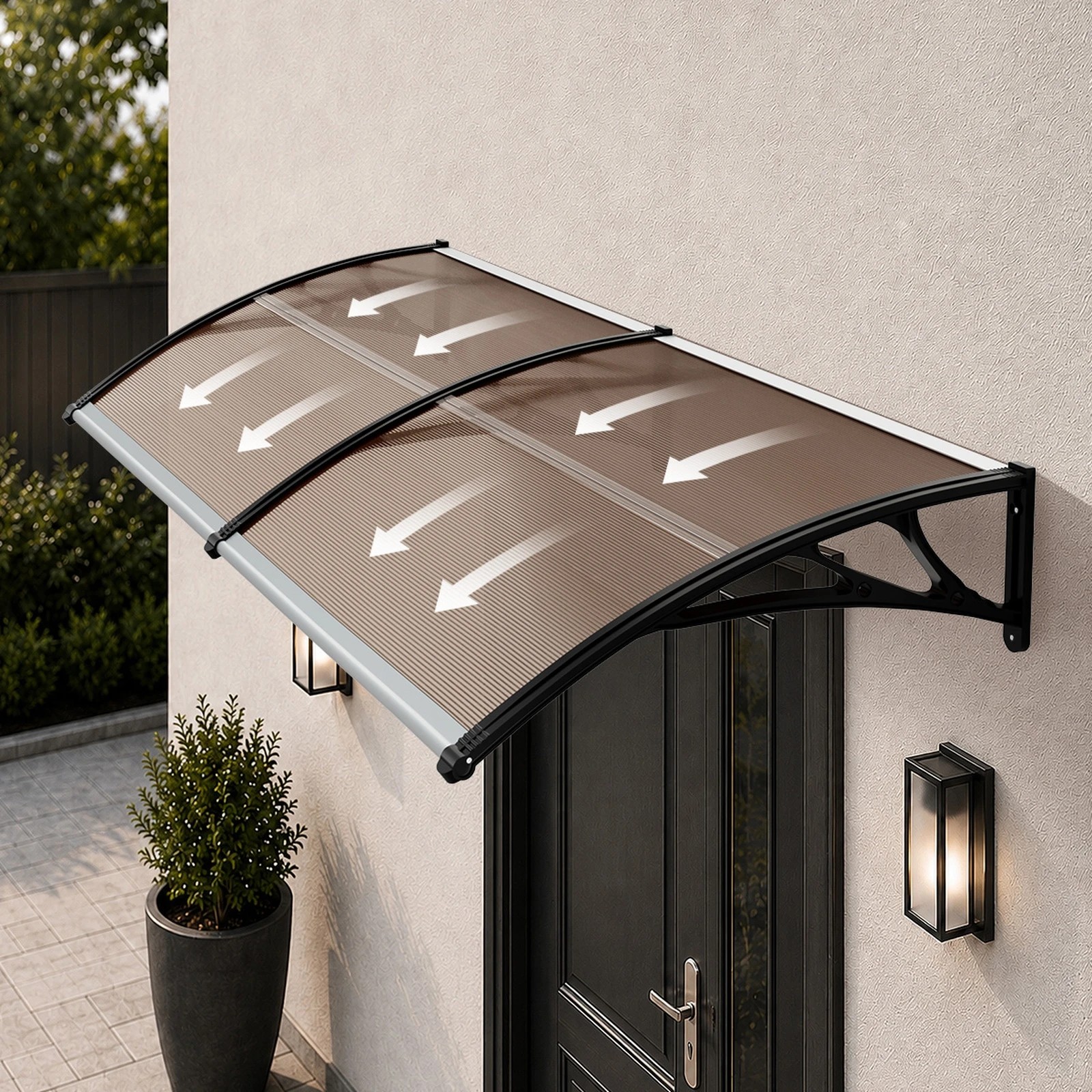 4 Livsip Window Door Awning Canopy Outdoor Patio Rain Cover Sun Shield 1.17mx3m - Brown, 4 of 8