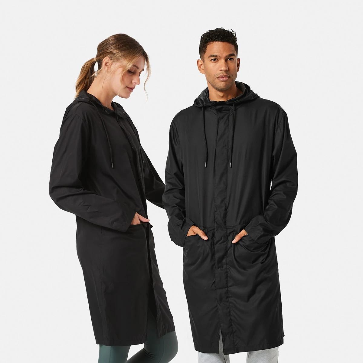 1 Active Unisex Packable Raincoat BLACK, 1 of 10