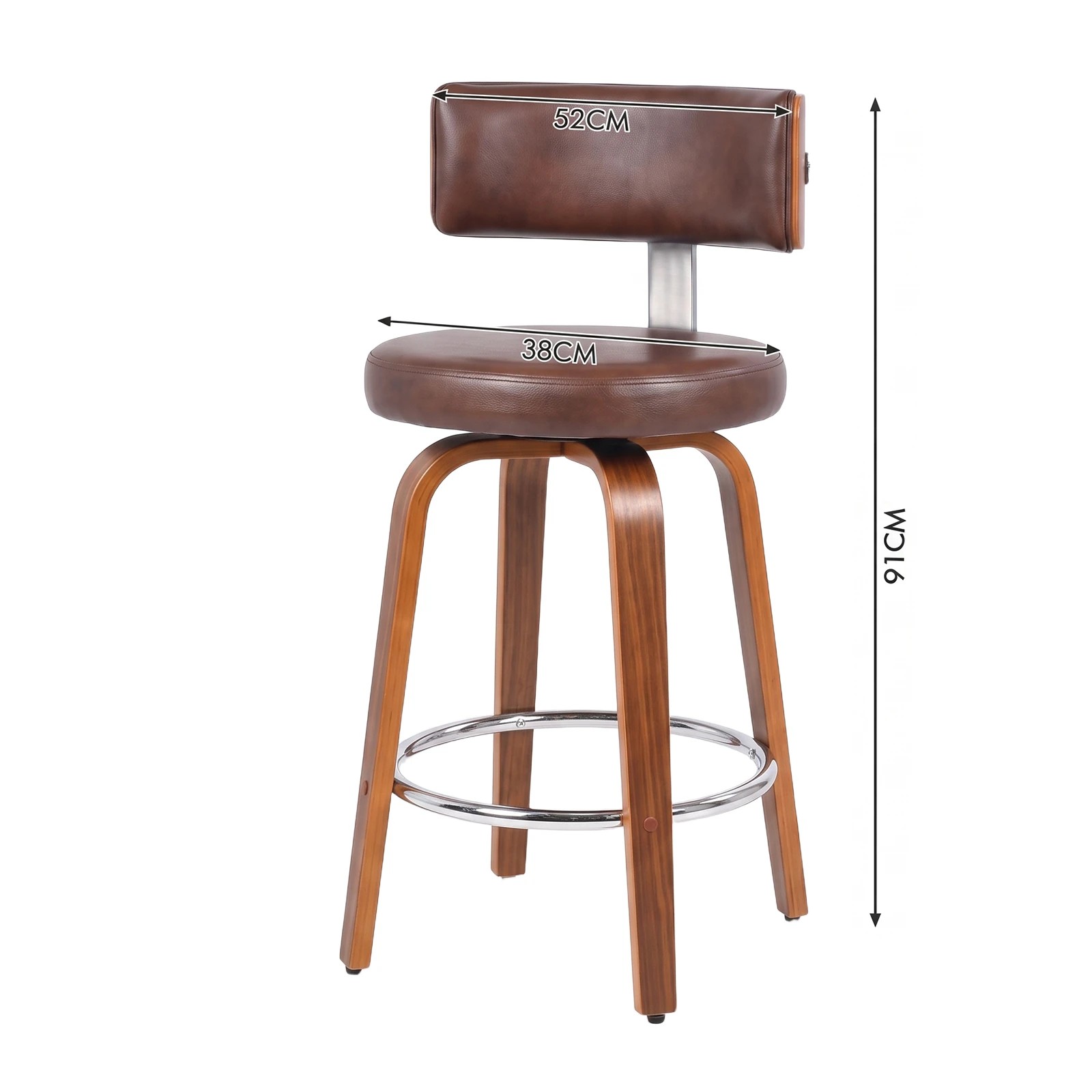2 Advwin Bar Stools Set of 2 Kitchen Stools with Back and Metal Footrest 360° Swivel- Brown, 2 of 6