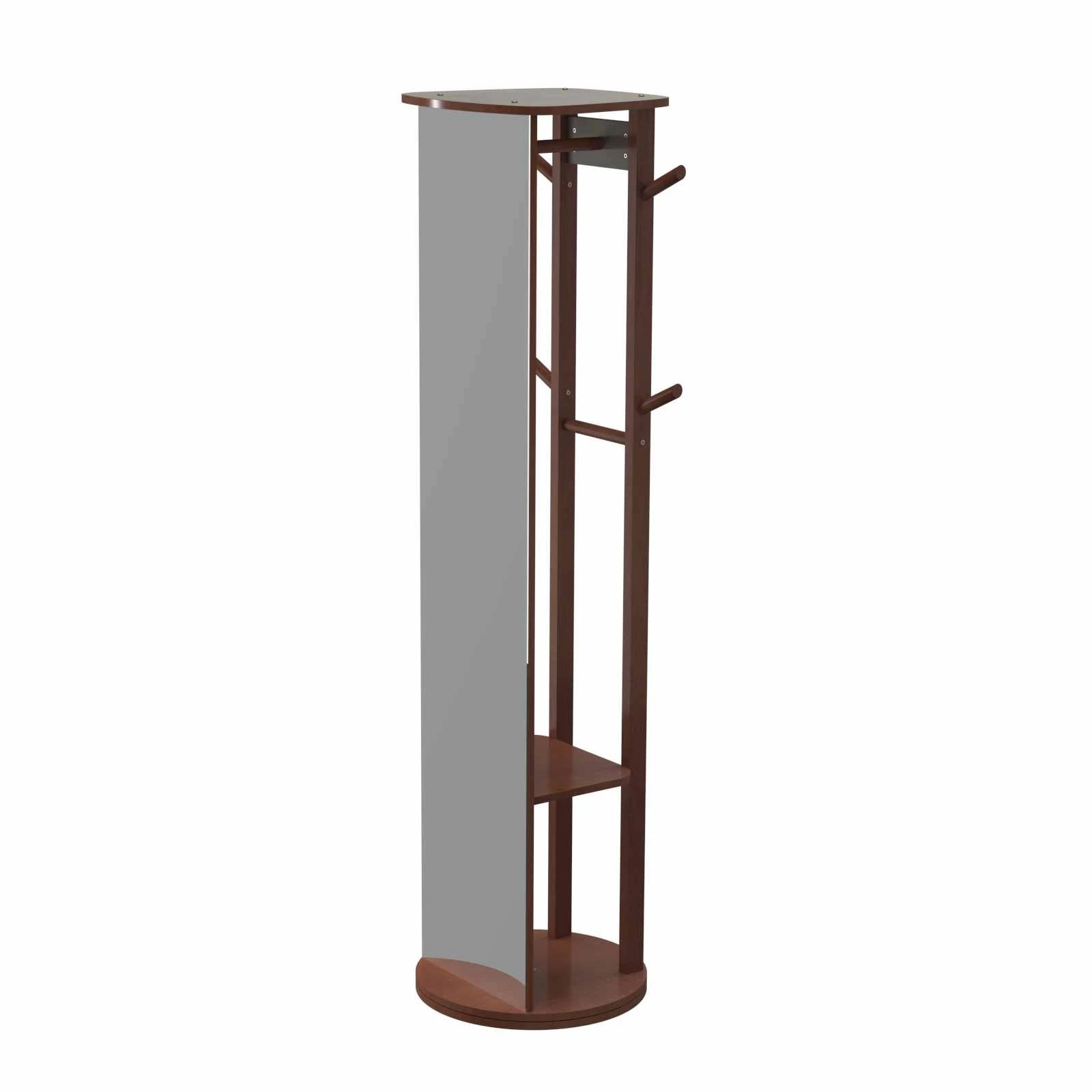 1 Costway 3-in-1 Full Length Mirror Swivel Coat Rack Stand Shoe Storage Shelf w/Hooks - Brown, 1 of 5