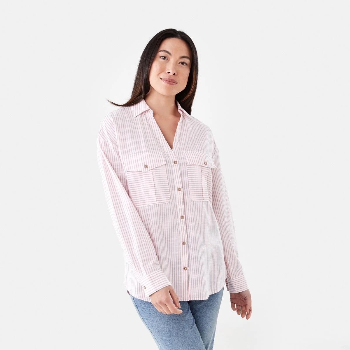 1 Long Roll Sleeve Cotton Shirt Strp Pink, 1 of 6