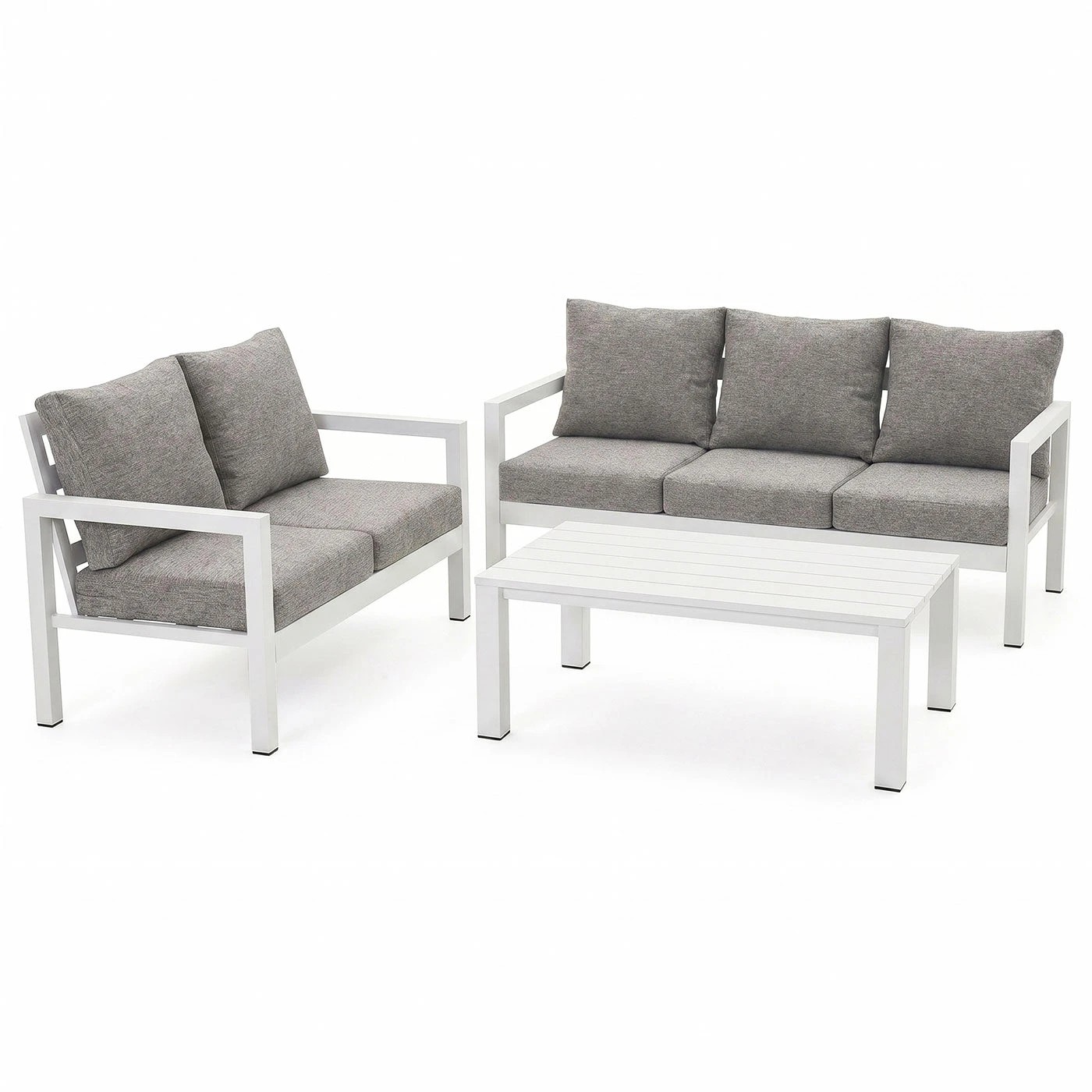 1 Moda Living Manly 3+2 Seater White Aluminium Sofa Lounge Suite Set - Textured Grey Cushions - White, 1 of 10