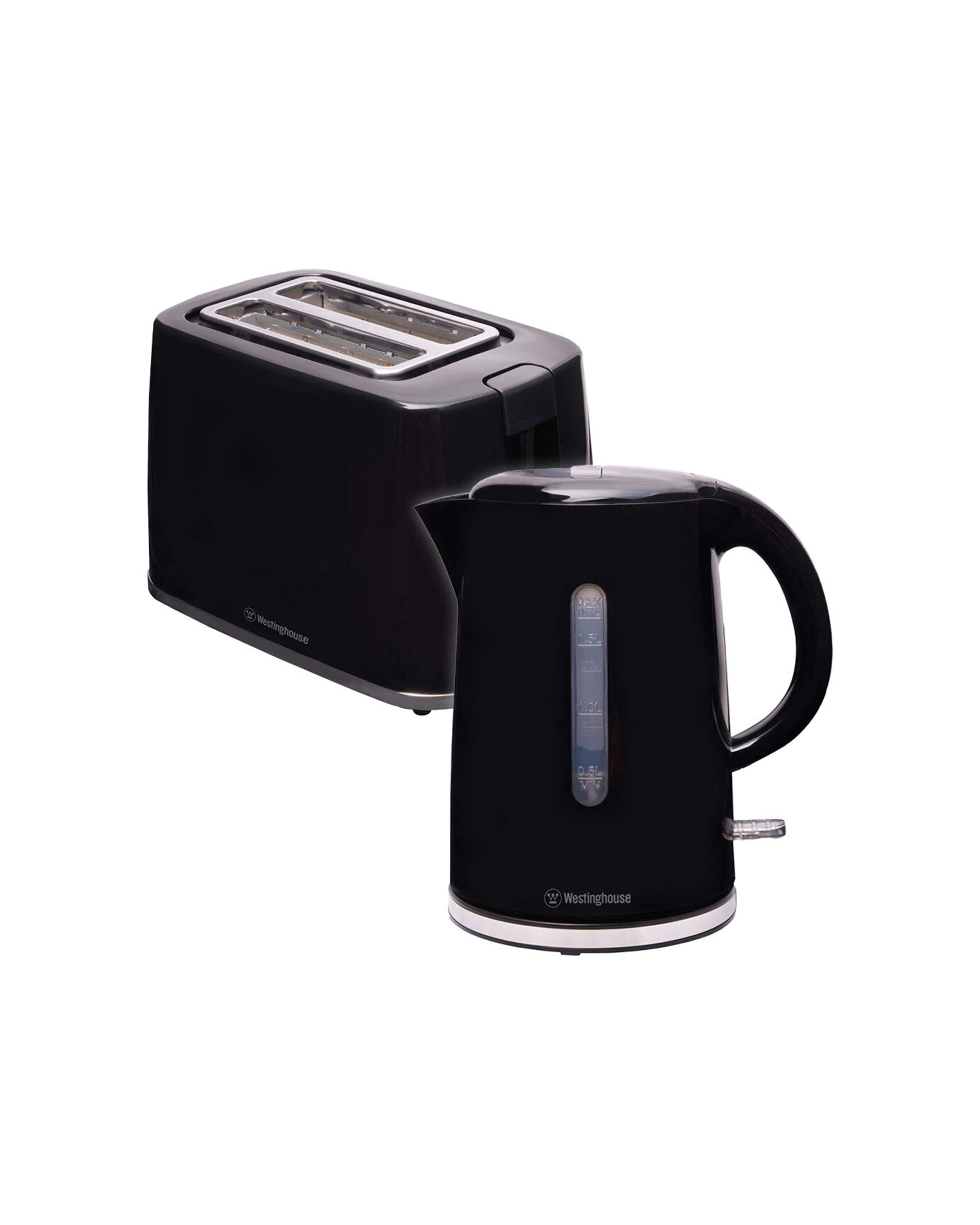 1 Westinghouse Electric Tea/Coffee Water Kettle 1.7L & 2 Slice Toaster Set - Black, 1 of 6