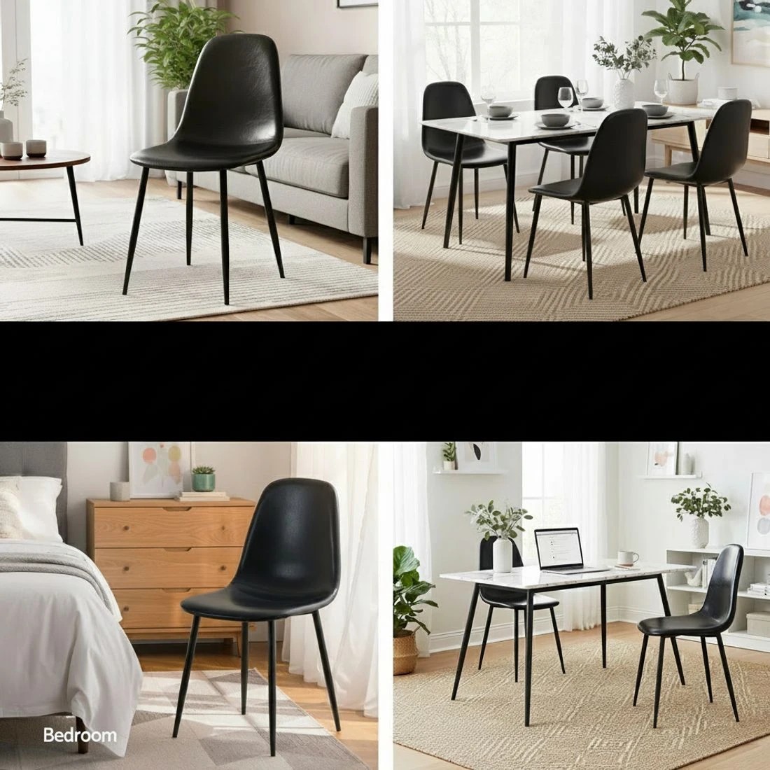 5 Artiss 2x Dining Chairs Retro PU Leather Kitchen Lounge Cafe Accent Chair - Black, 5 of 6