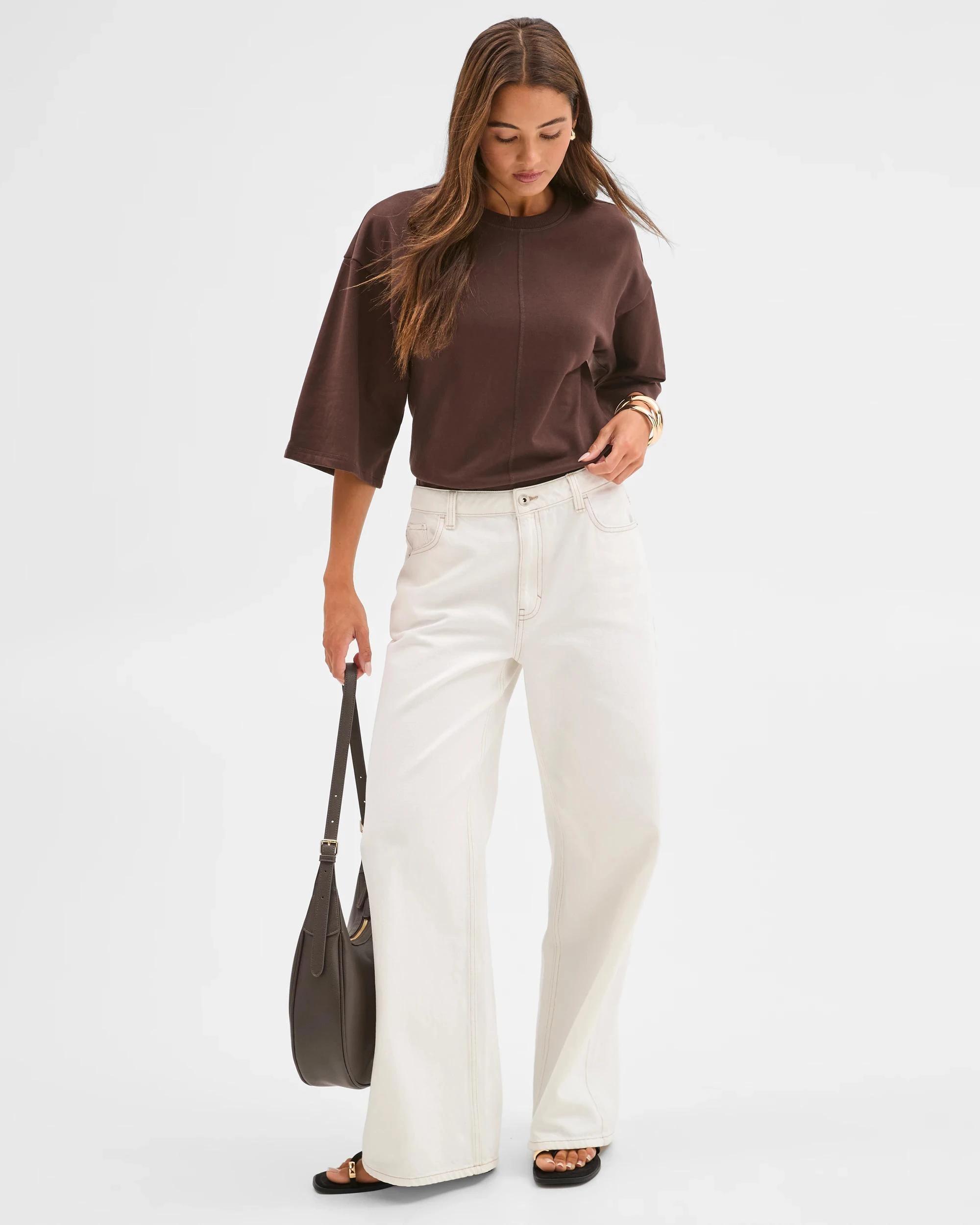 4 Lily Loves Denim Mid Rise Wide Leg Jeans ECRU, 4 of 7