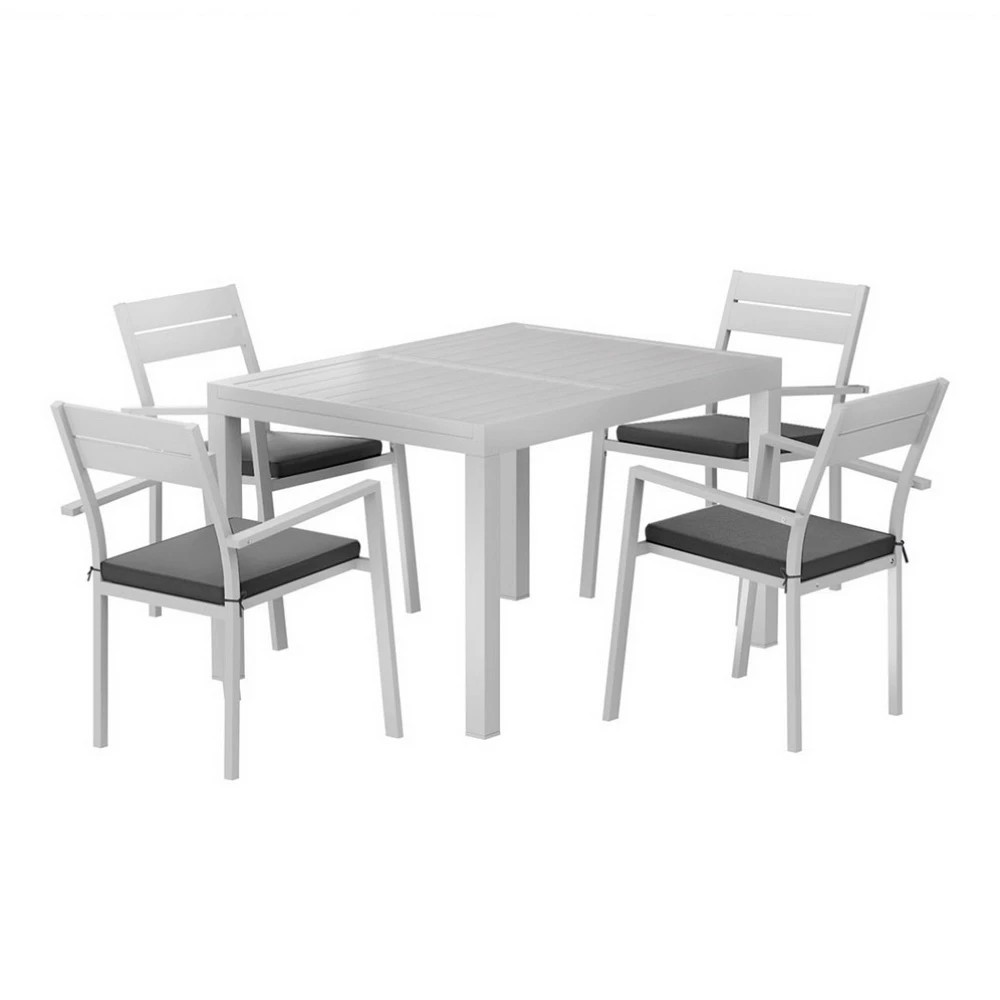 1 Gardeon Outdoor Dining Set 5 Piece Aluminum Extendable Table Setting - White, 1 of 6