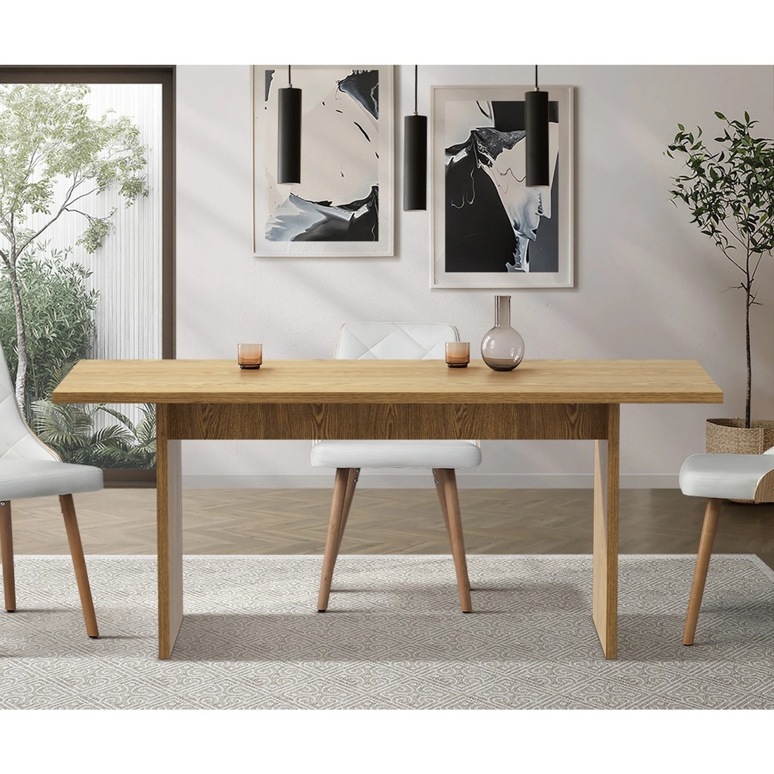 3 Oikiture 180cm Dining Table Rectangular Kitchen Dining Table Timber
 - Natural, 3 of 9