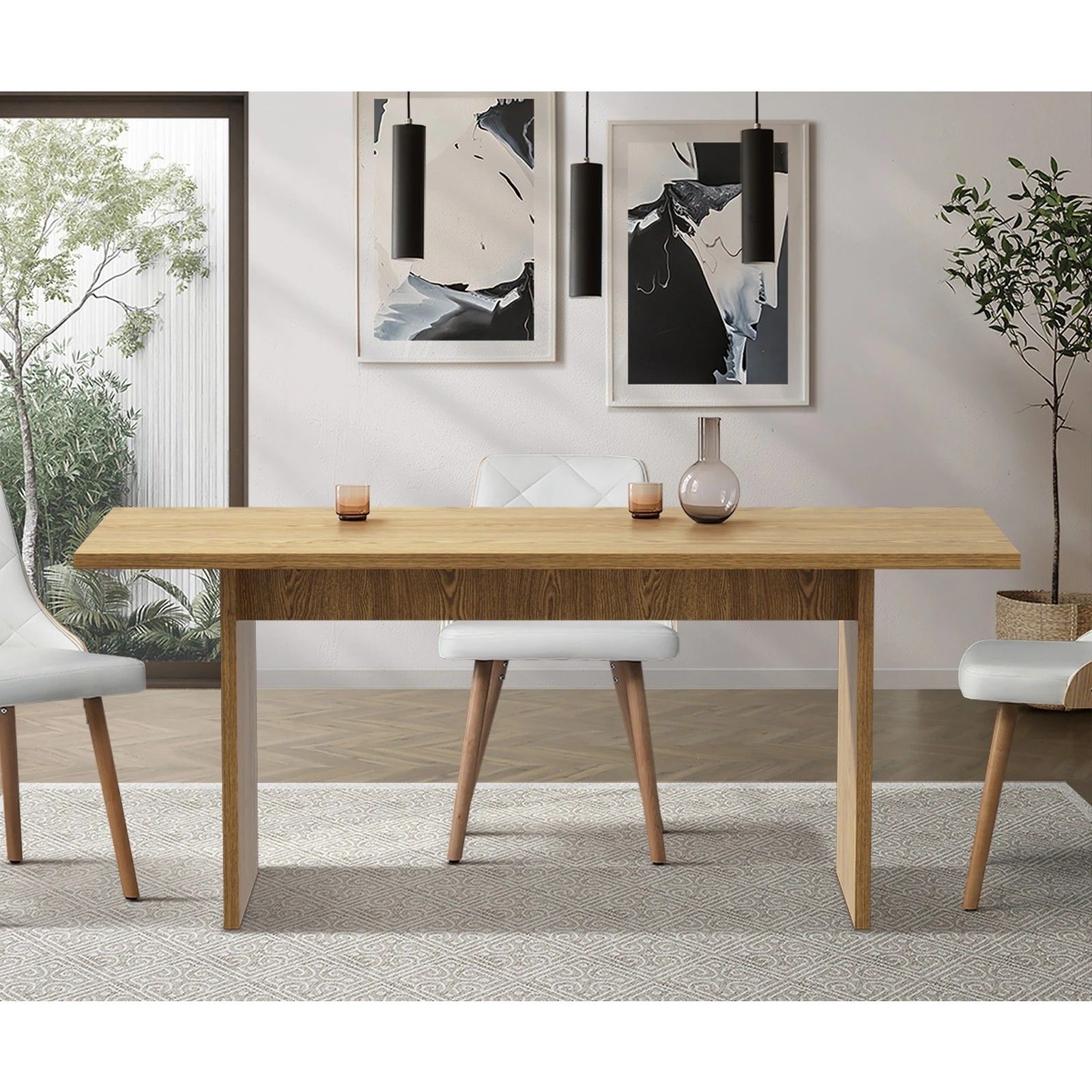 3 Oikiture 180cm Dining Table Rectangular Kitchen Dining Table Timber
 - Natural, 3 of 9