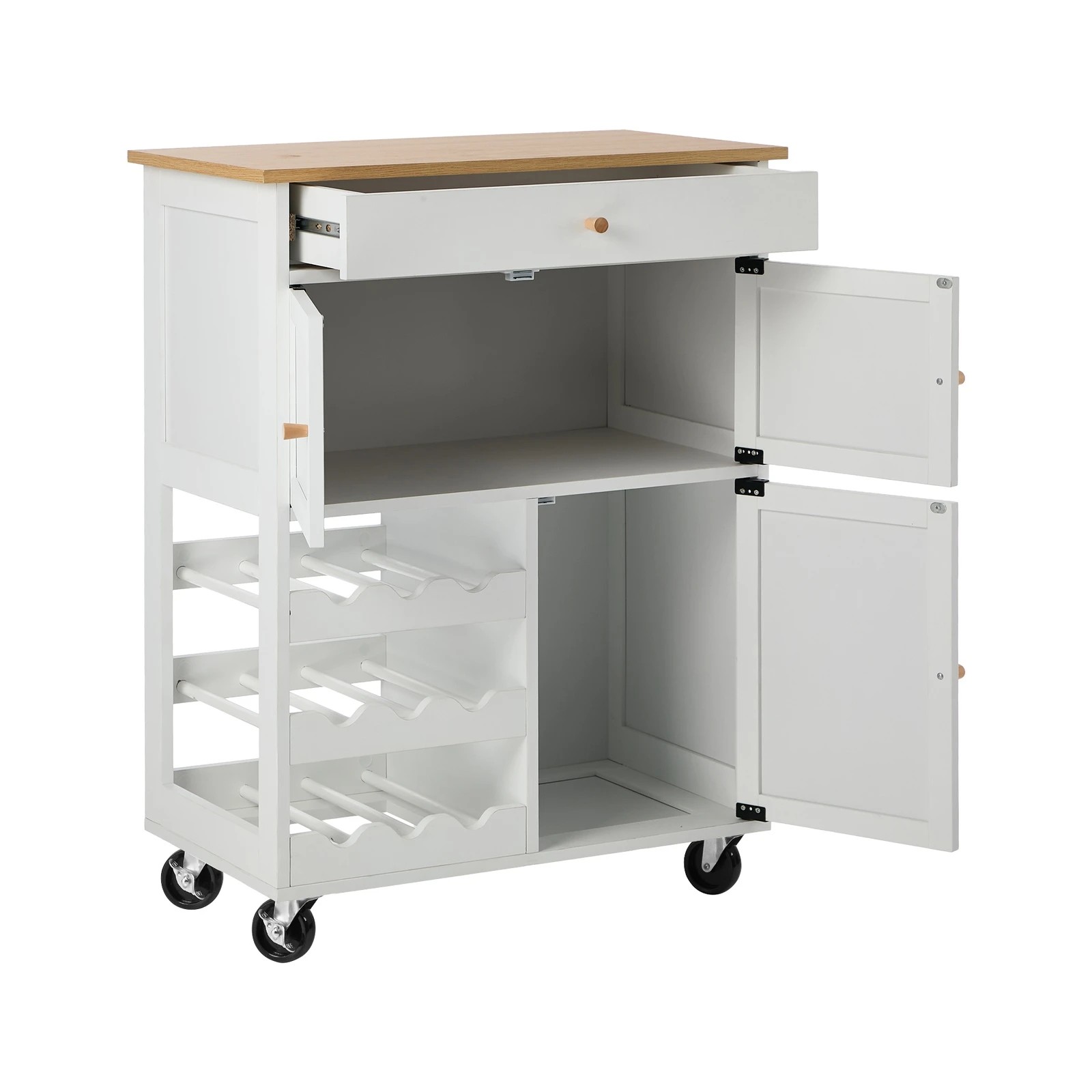9 Oikiture Kitchen Island Trolley With Wine Rack - White, 9 of 10