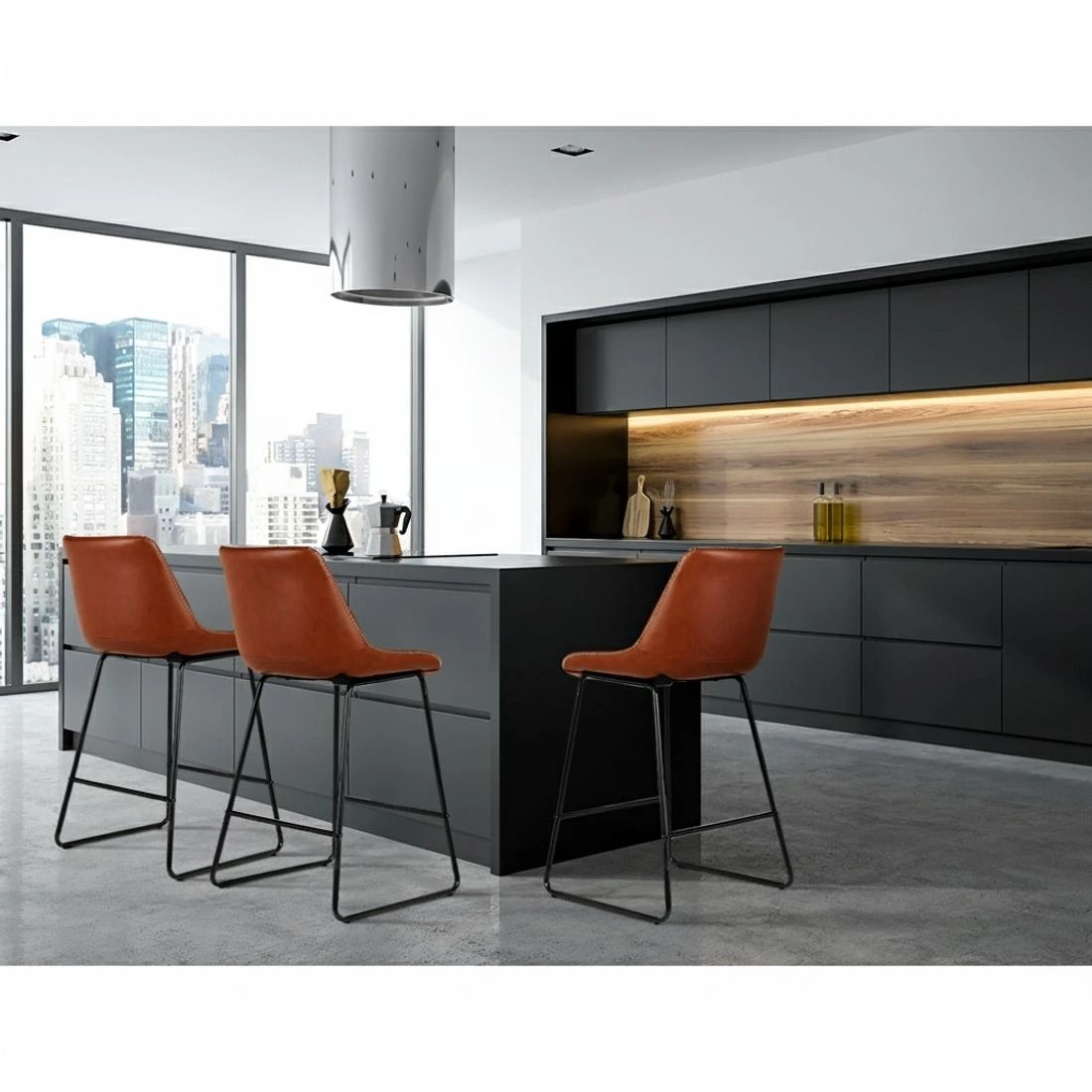 3 Artiss 2x Bar Stools Leather Padded Metal Legs - Brown, 3 of 5