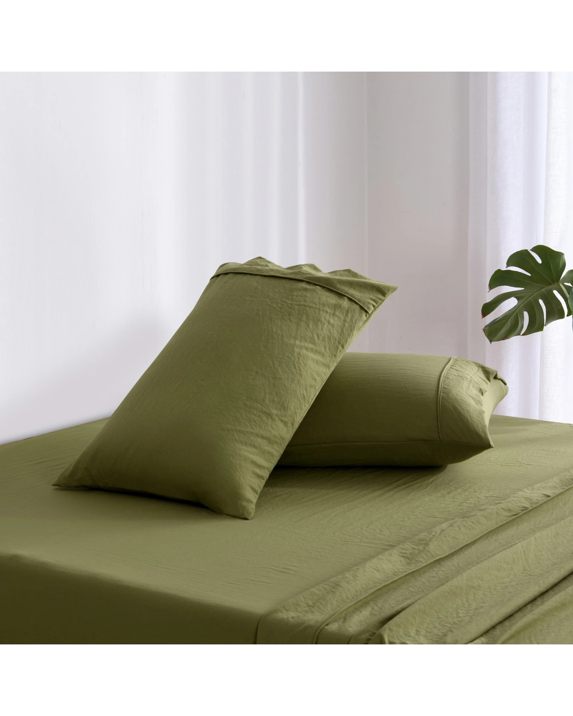 2 Dreamaker Superfine Washed Microfibre Standard Pillowcase Twin Pack - Olive, 2 of 6
