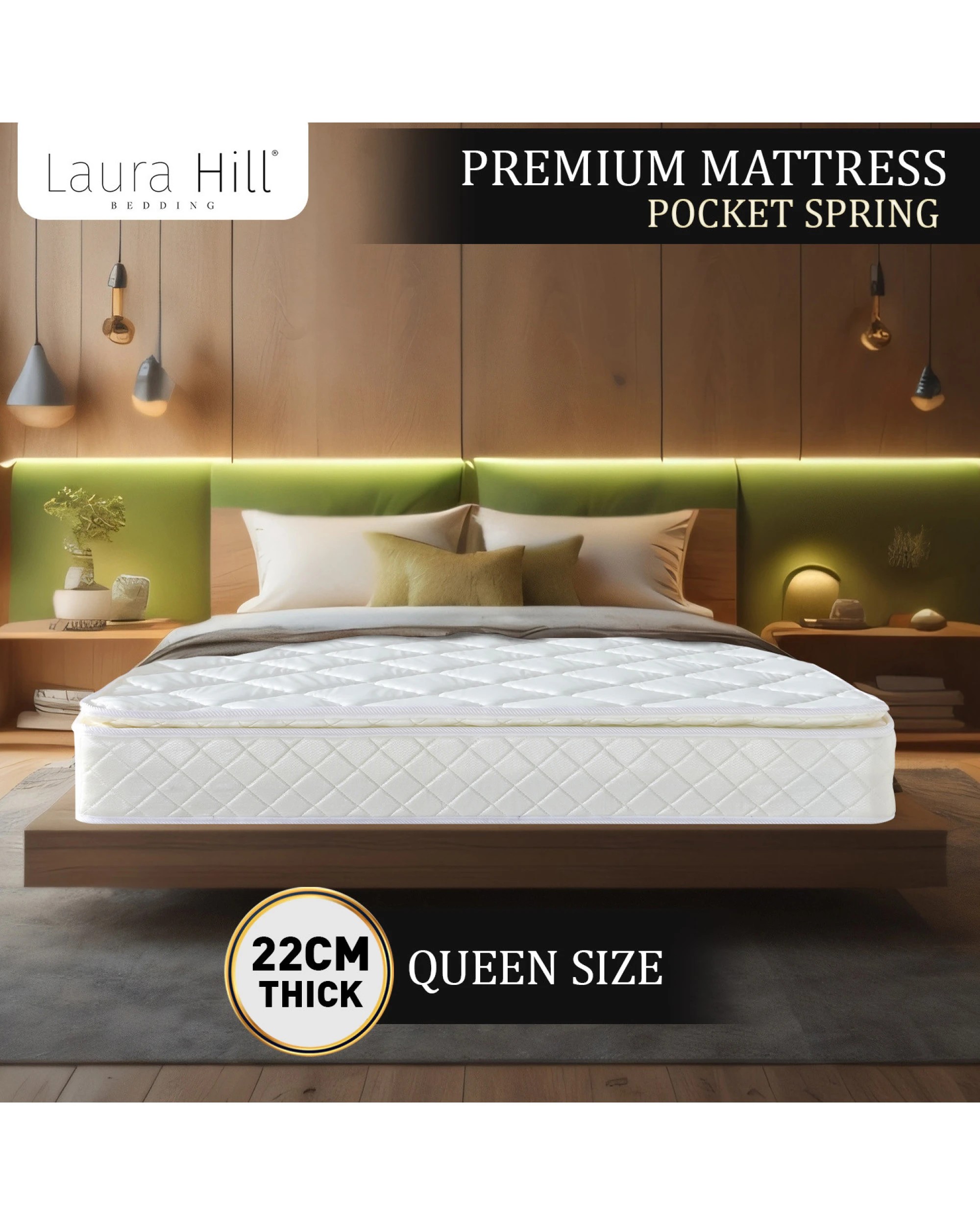 2 Laura Hill Pillow Top Pocket Spring 22in Mattress - Queen, 2 of 10