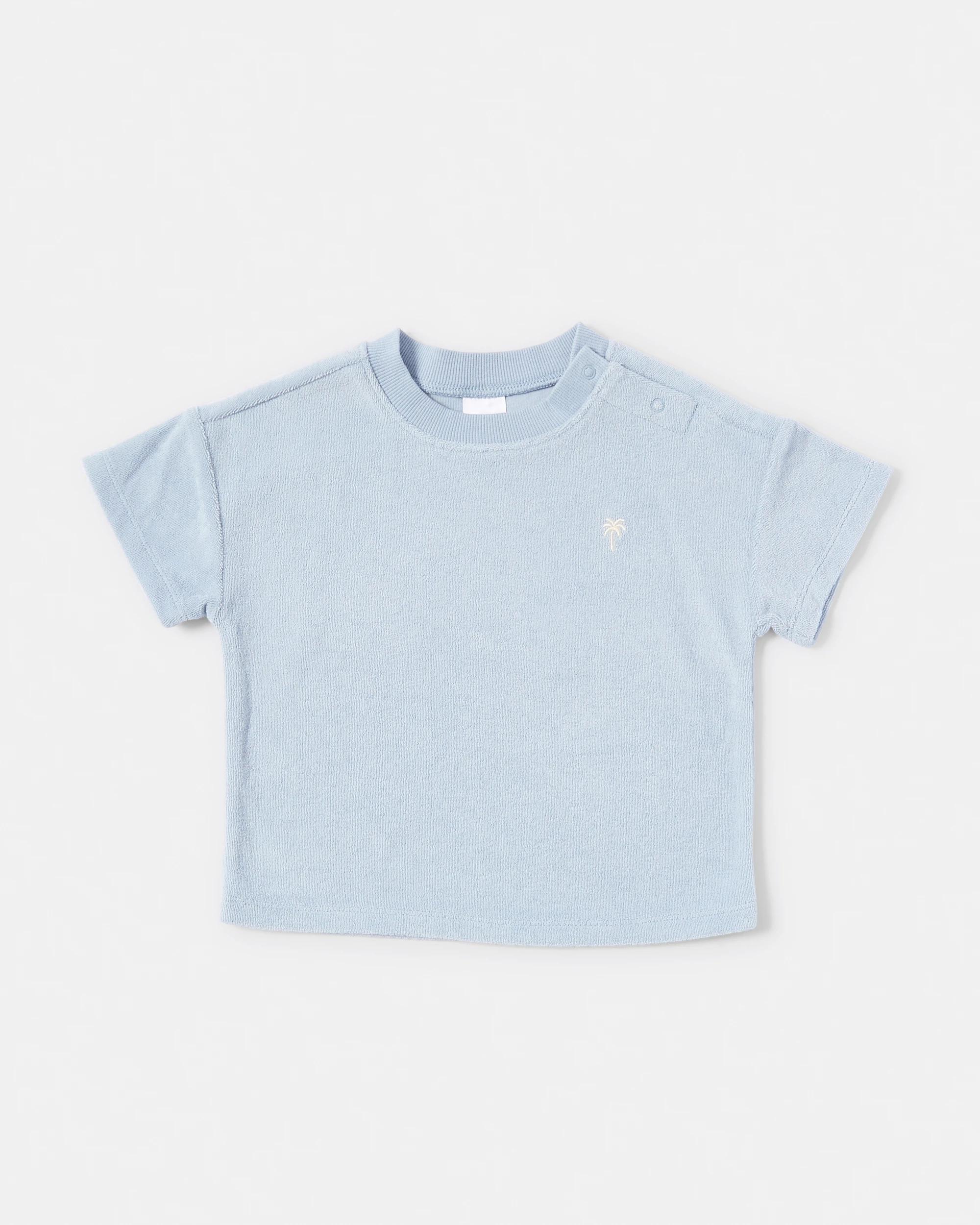 3 2 Piece Short Sleeve Terry Towel Set Blue Palm, 3 of 6