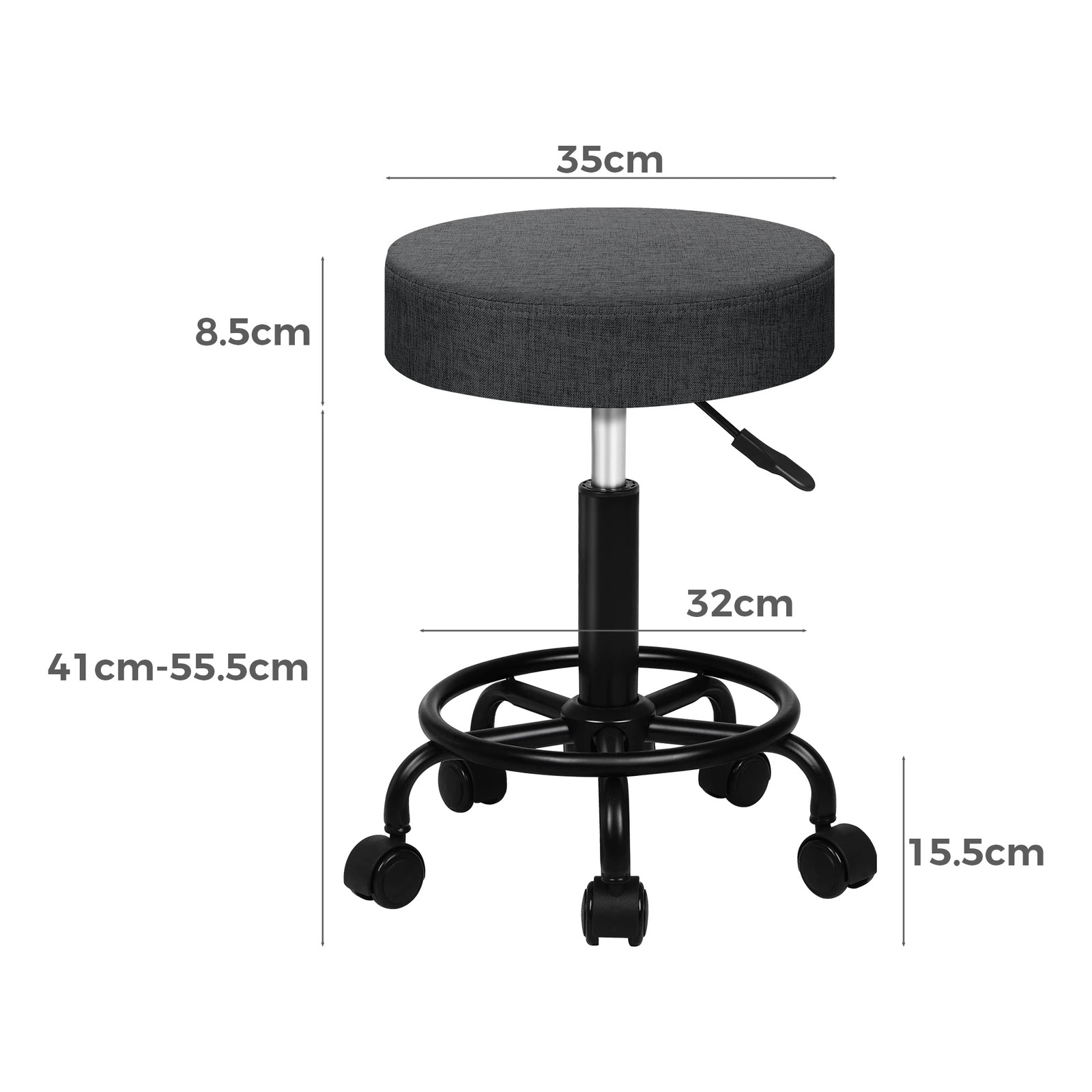 7 Alfordson Salon Stool Round Swivel Barber Hair Dress Chair Fabric - Grey, 7 of 7