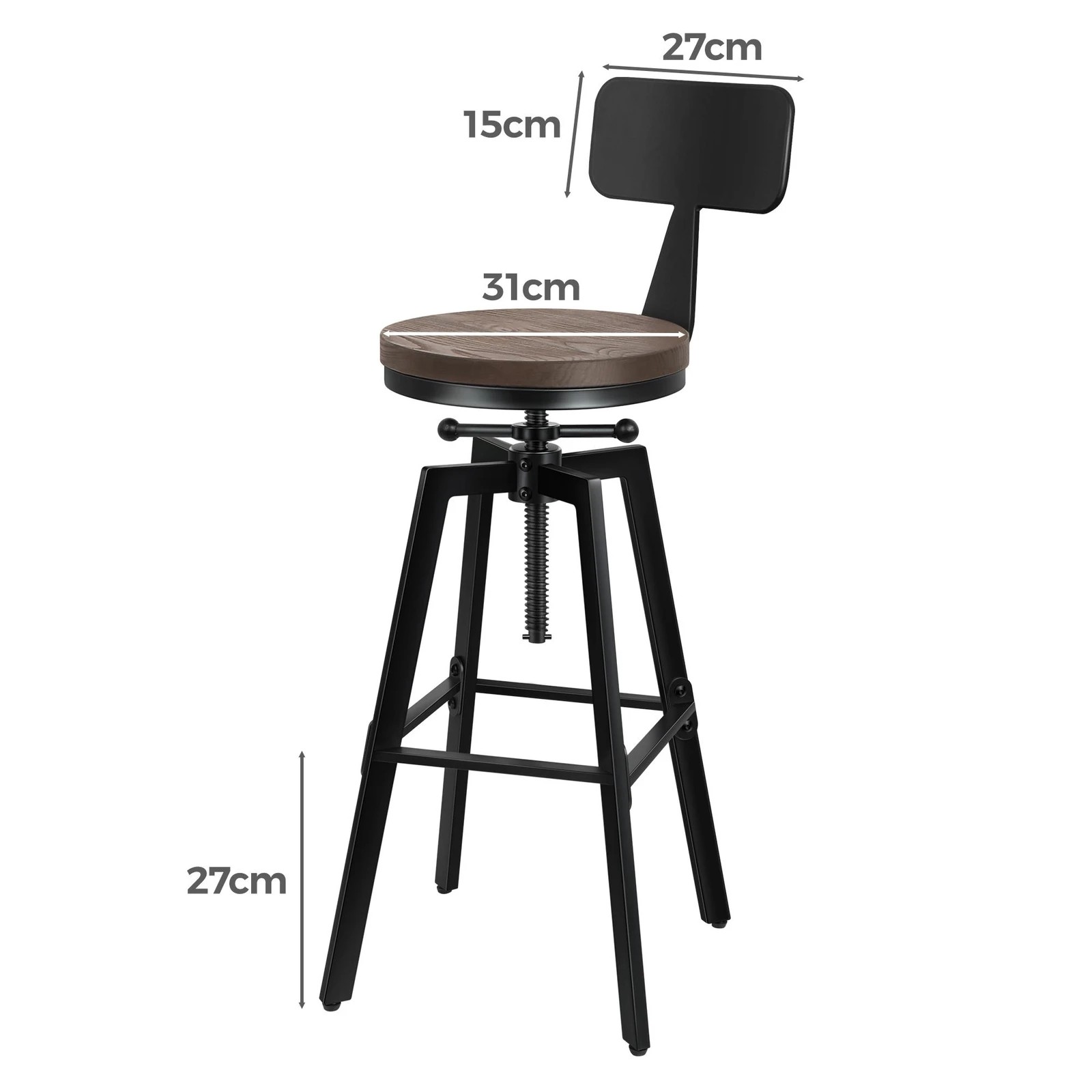 9 Alfordson 2x Bar Stool Retro Kitchen Vintage Chair Industrial Backrest Ezra - Black, 9 of 10