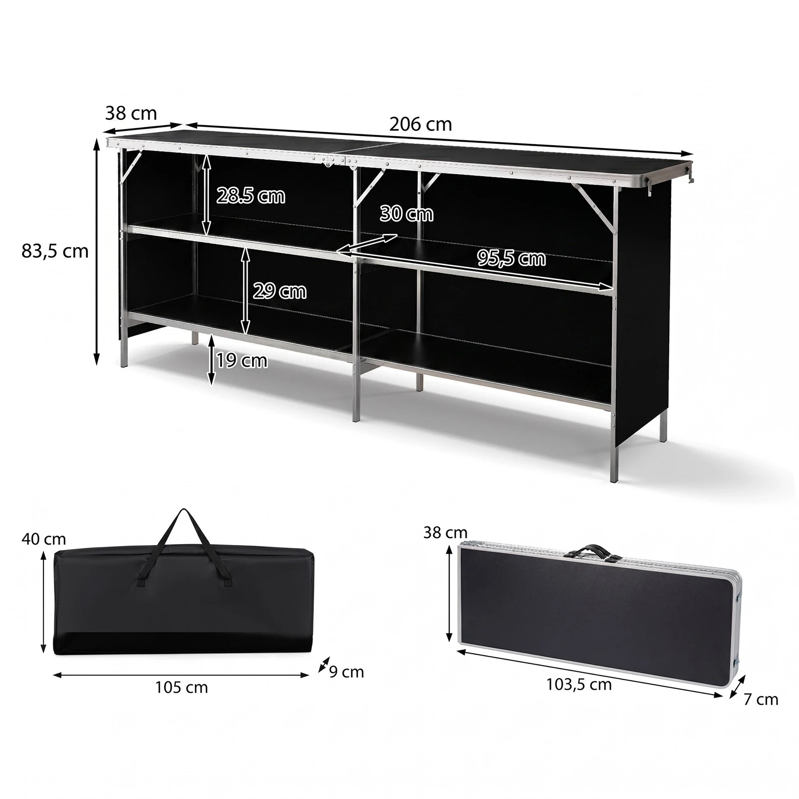 4 Costway 2Tier Folding Camping Table Aluminum Large Portable Picnic Table Open Shelf w/Bag - Black, 4 of 4