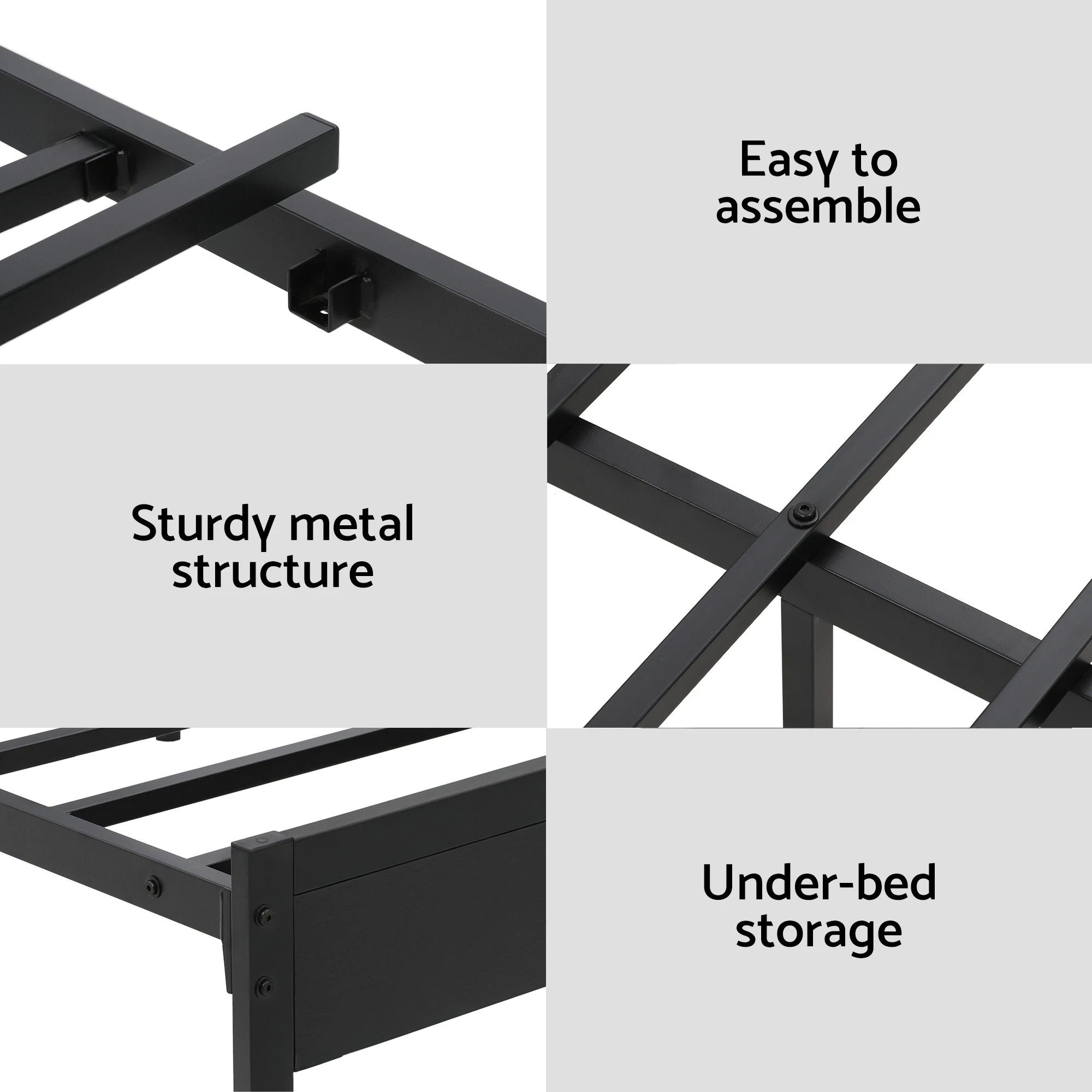 4 Artiss Bed Frame Double Size LED Metal Bed Base with Charging Station - Black, 4 of 6