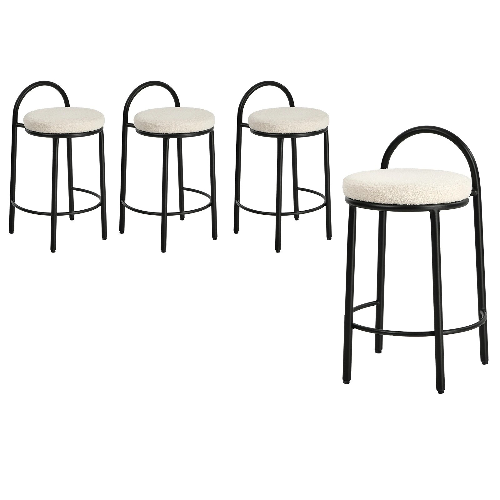 1 Oikiture 4x Bar Stools Dining Chairs Round Counter Seat Boucle - White, 1 of 9