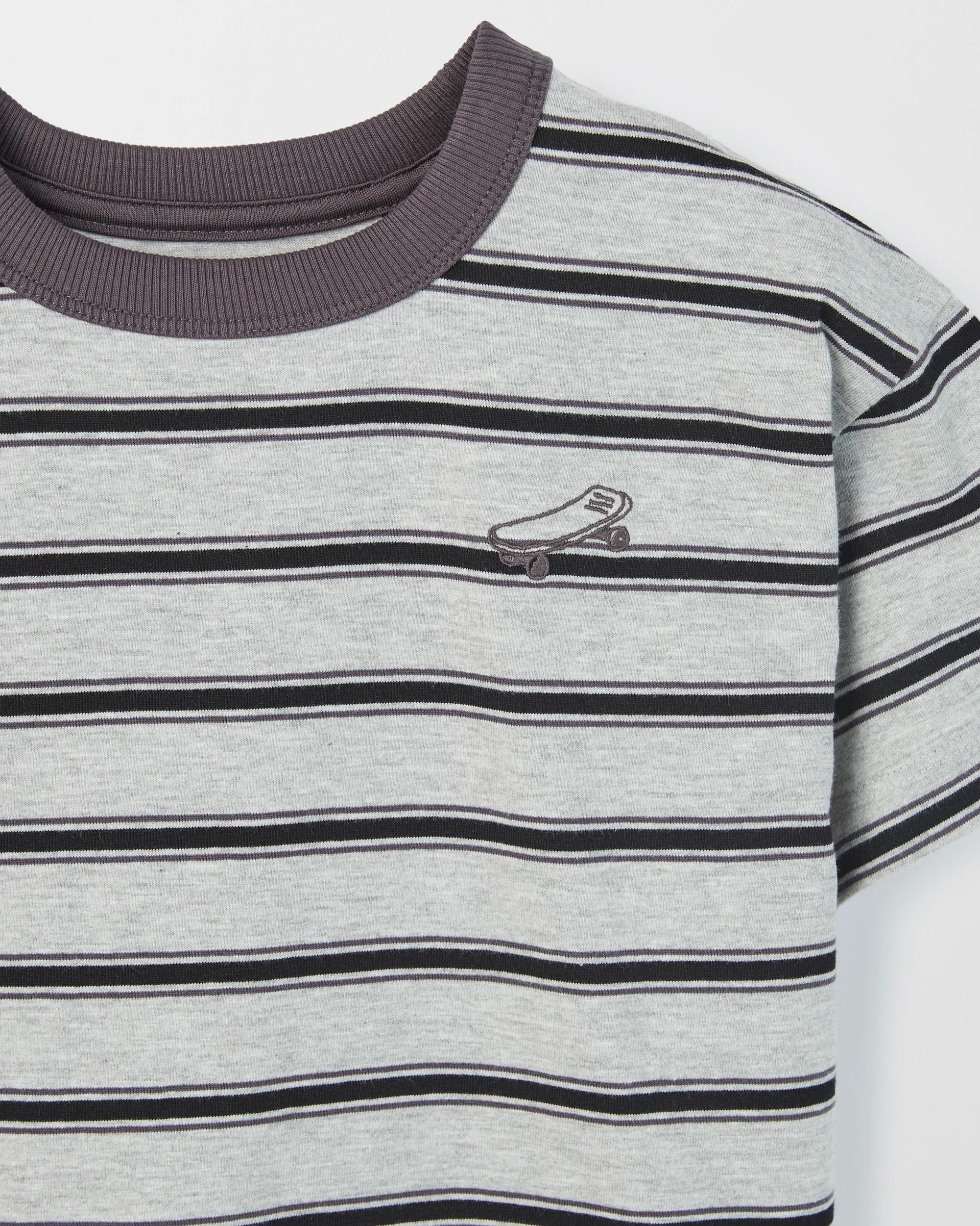 2 Target Kids Australian Cotton Oversized Embroidered Stripe T-Shirt GREY MARLE, 2 of 2