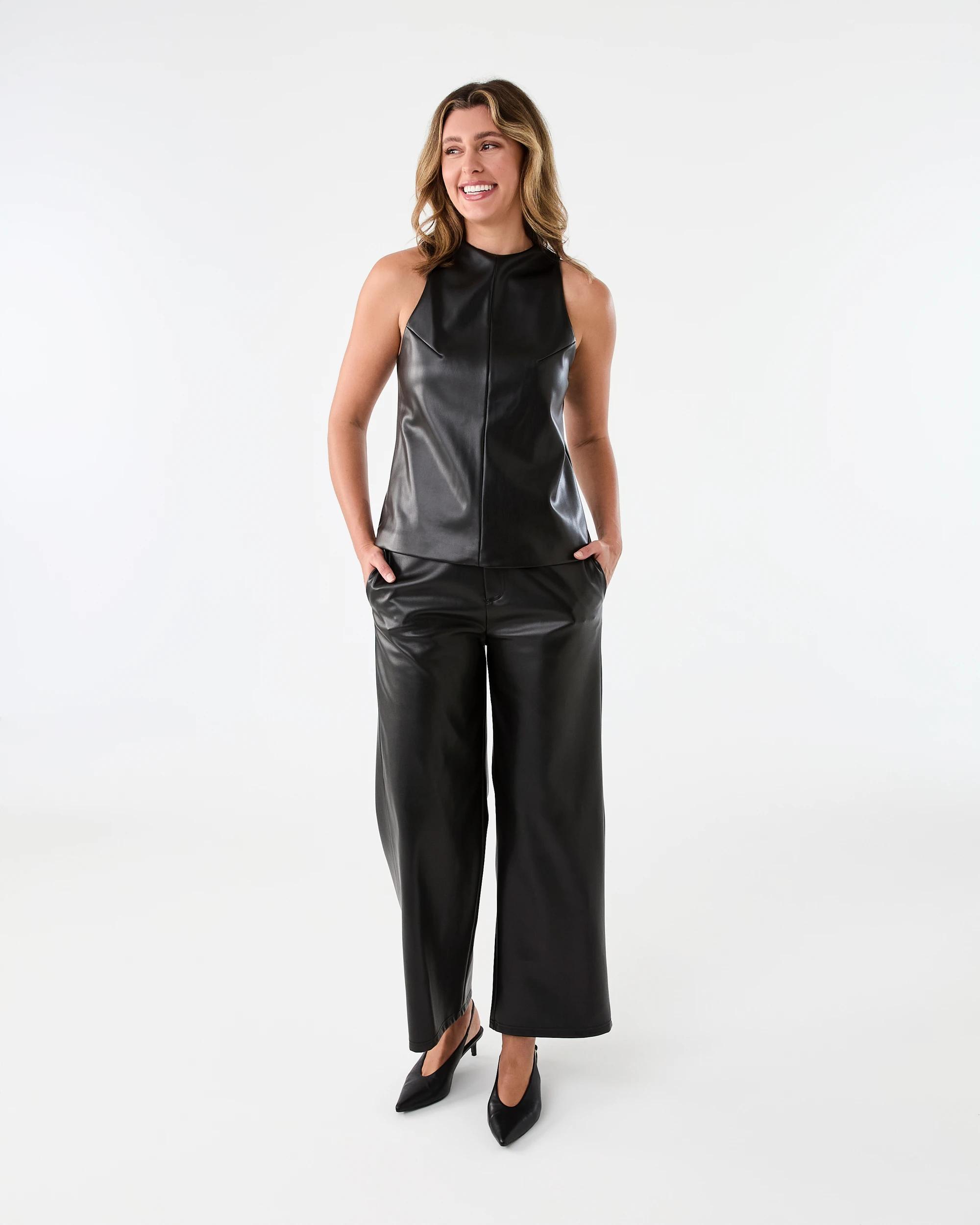 6 Sleeveless Faux Leather Top Black, 6 of 6