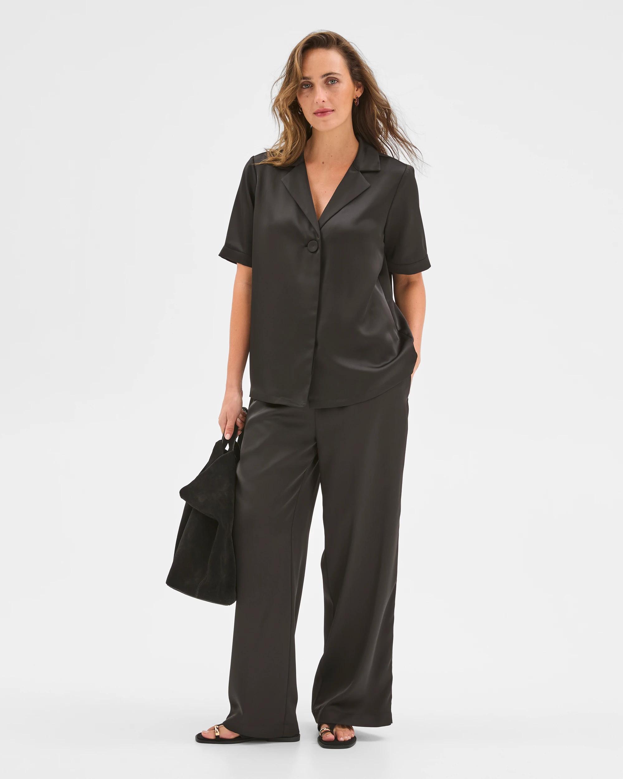1 Preview Satin Pants BLACK, 1 of 6