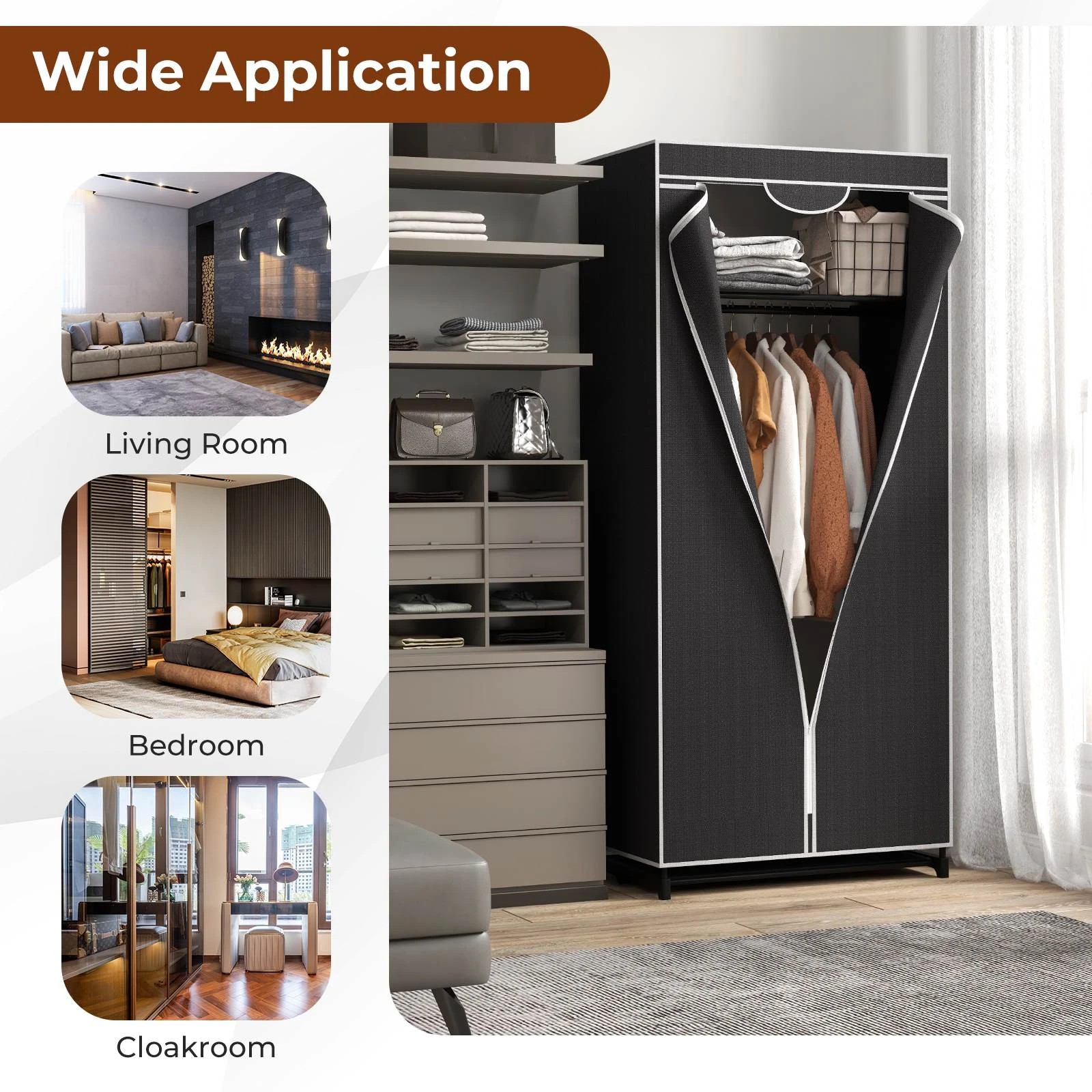 5 Costway Fabric Wardrobe Folding Garment Cabinet Clothes Rack, 5 of 6