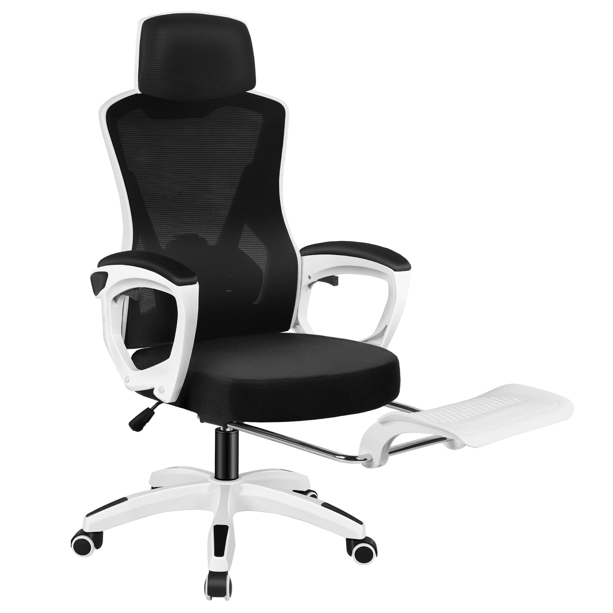 1 Alfordson Mesh Office Chair Executive Computer Recliner Fabric Racing Seat Work - White Black, 1 of 10