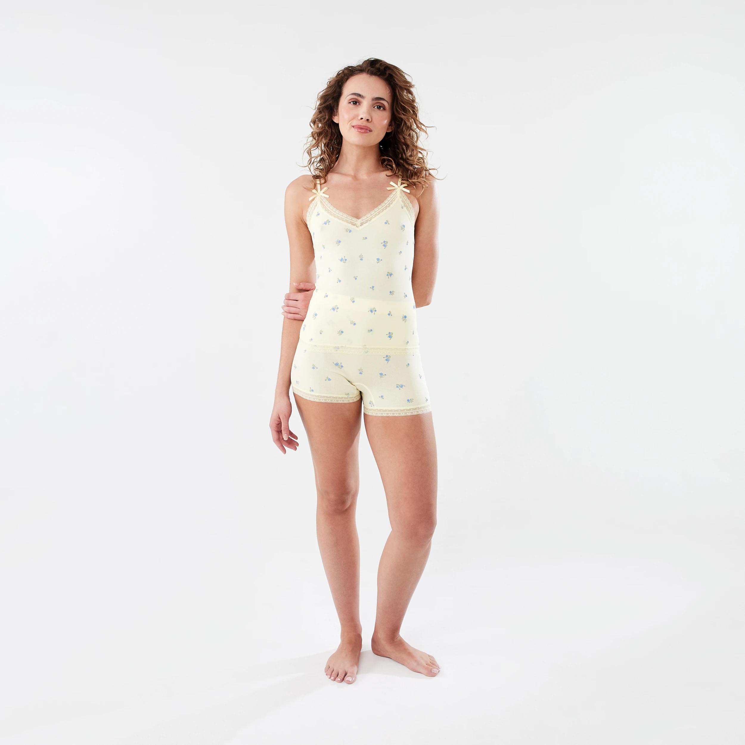 2 Seamfree Cami and Shorts Pyjama Set Blue Ditsy, 2 of 8