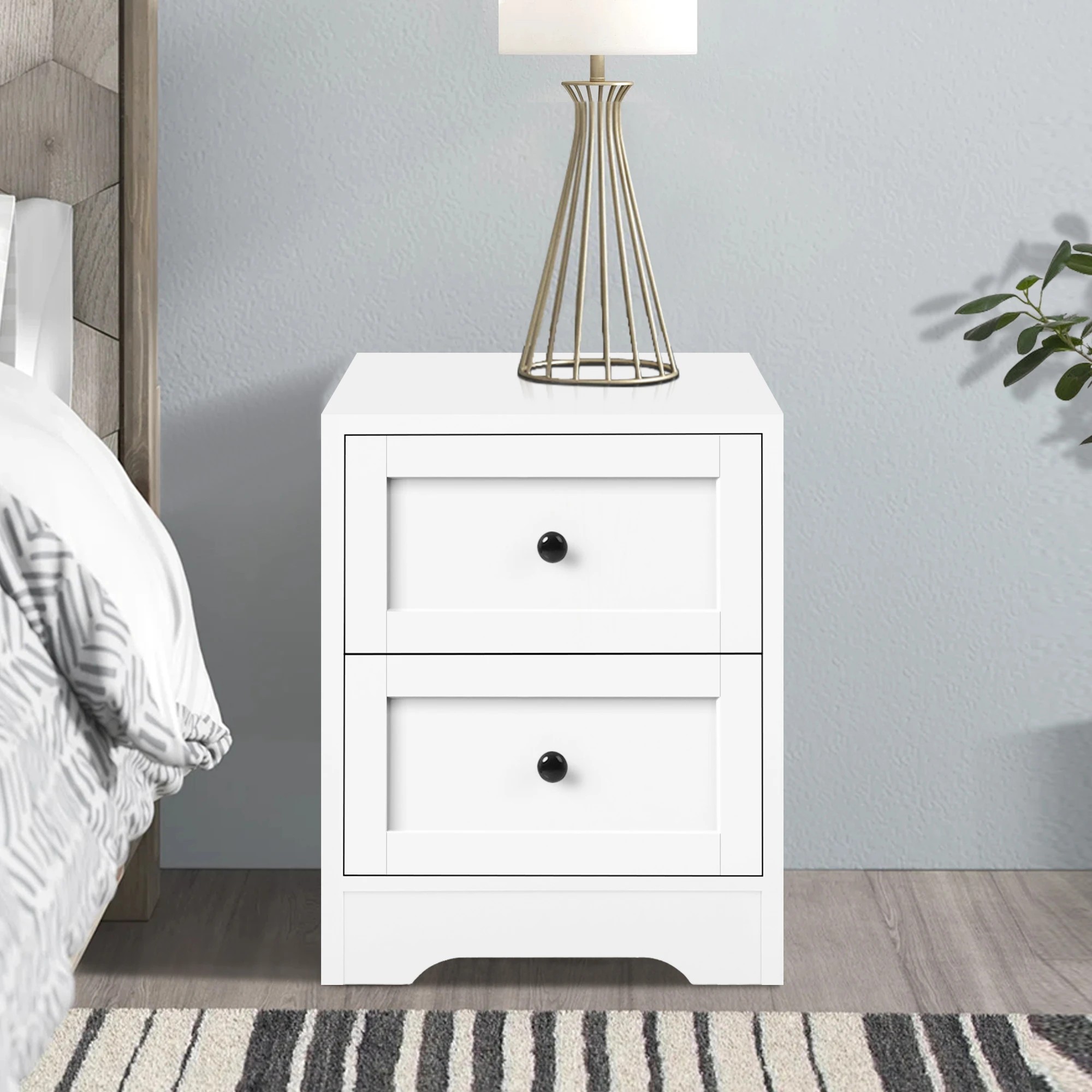 6 Alfordson Bedside Table Hamptons Nightstand Storage Side End Cabinet - White, 6 of 8