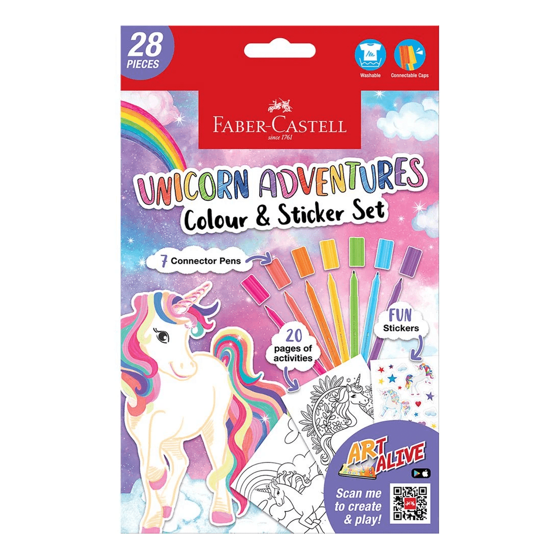 1 Faber-Castell Connecter Pen Colouring Set A5 Unicorns, 1 of 4