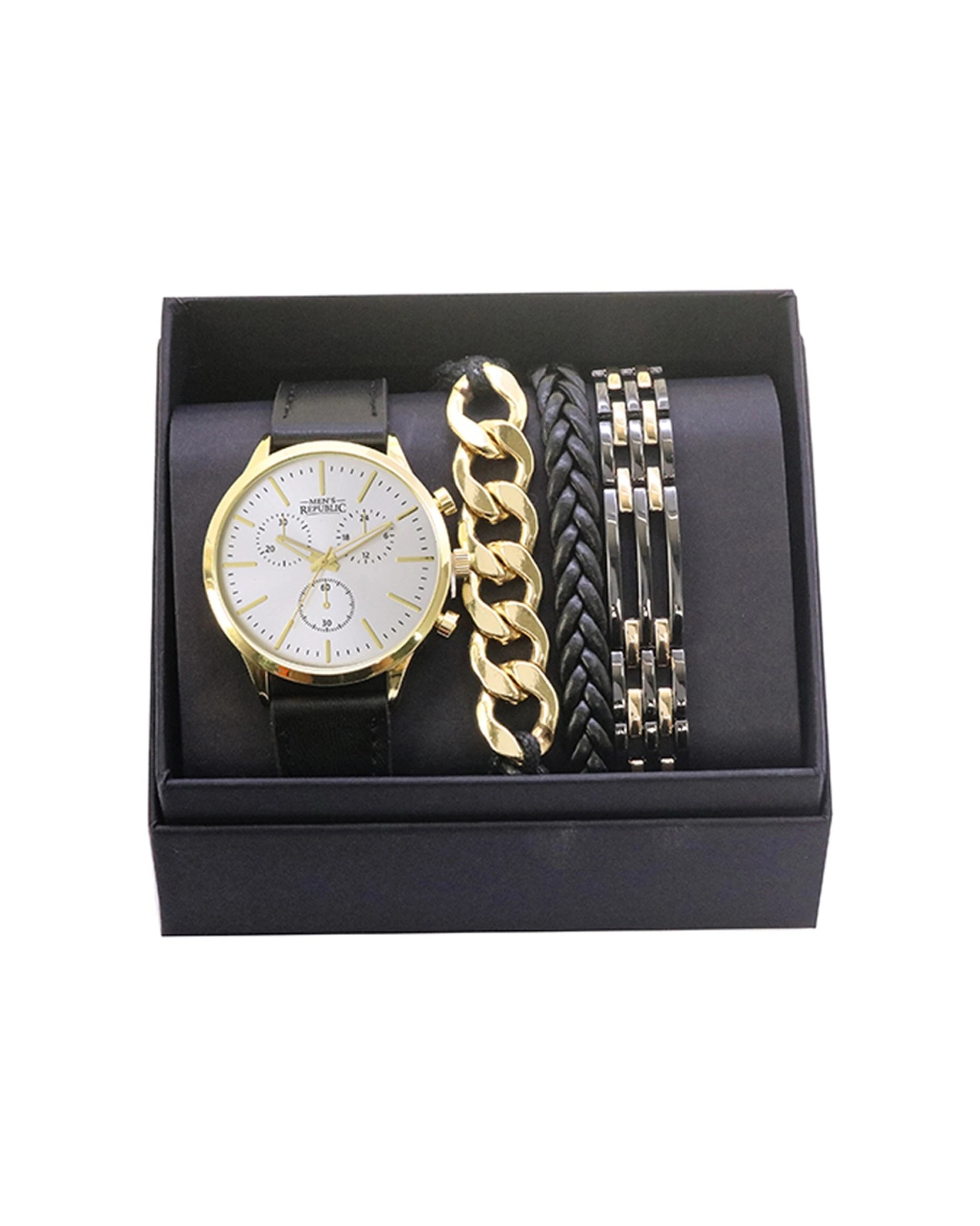 1 Men's Republic 4pc Watch Set With Bracelets Signature Gift - Gold, 1 of 3