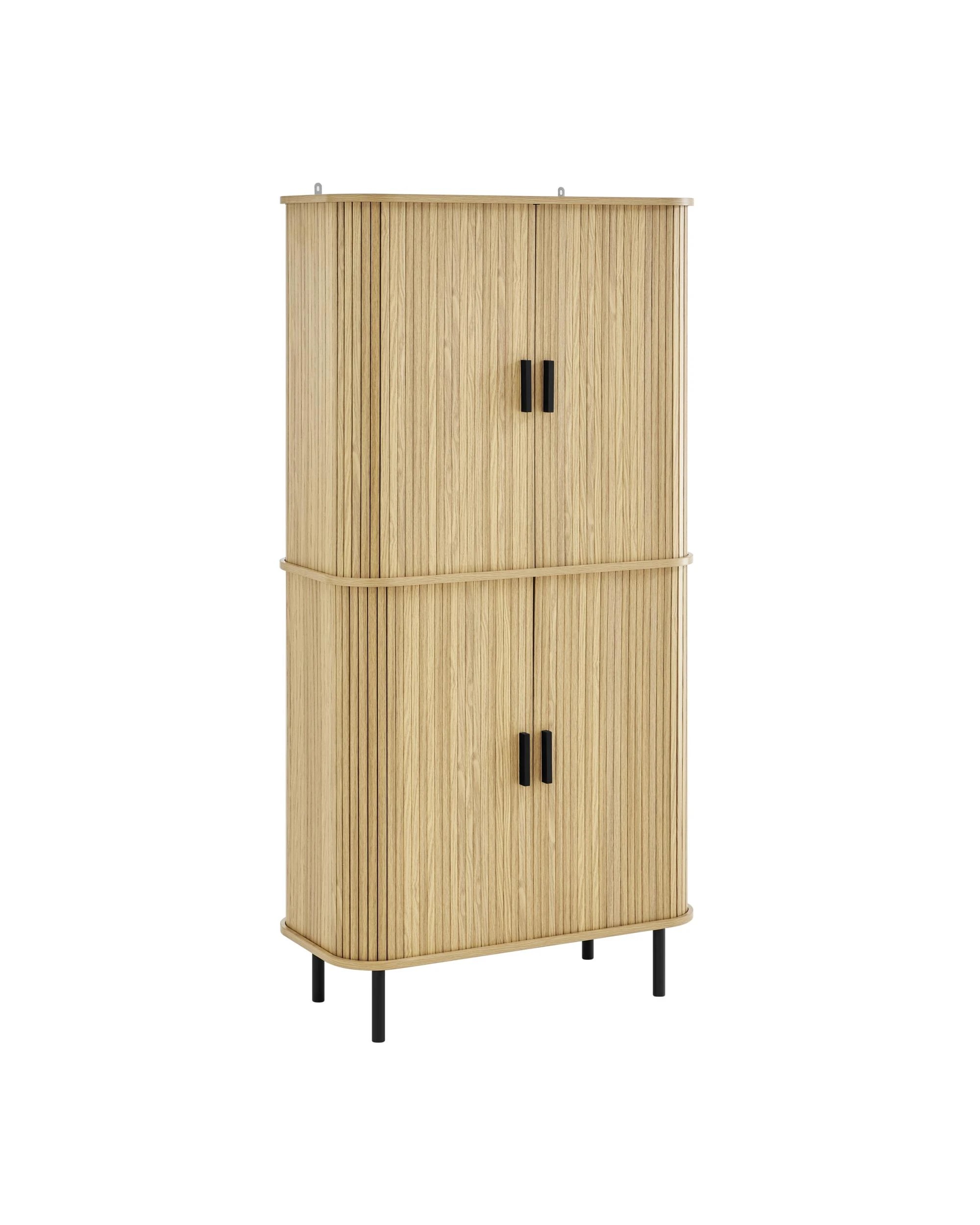 1 Kodu Tall Storage Display Cabinet 4 Doors Oak - Natural, 1 of 7