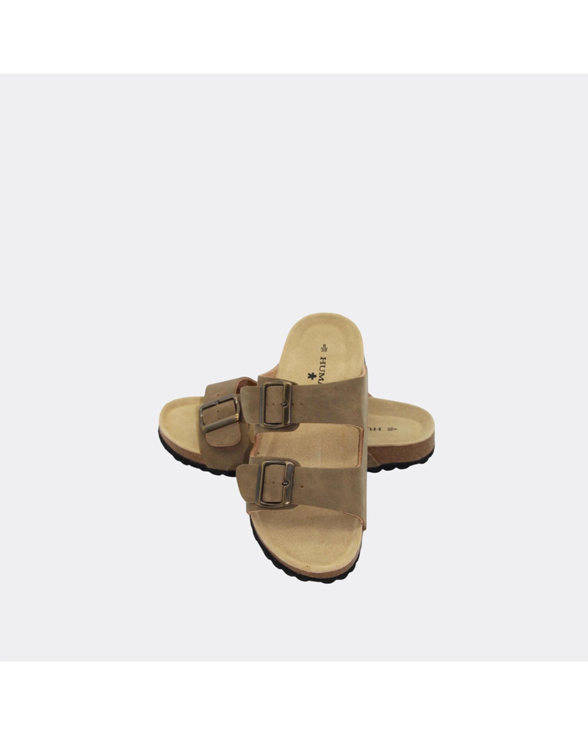 2 Human Shoes Ibiza Women's Slip On Sandals Double Buckle Ocelot TAUPE, 2 of 6