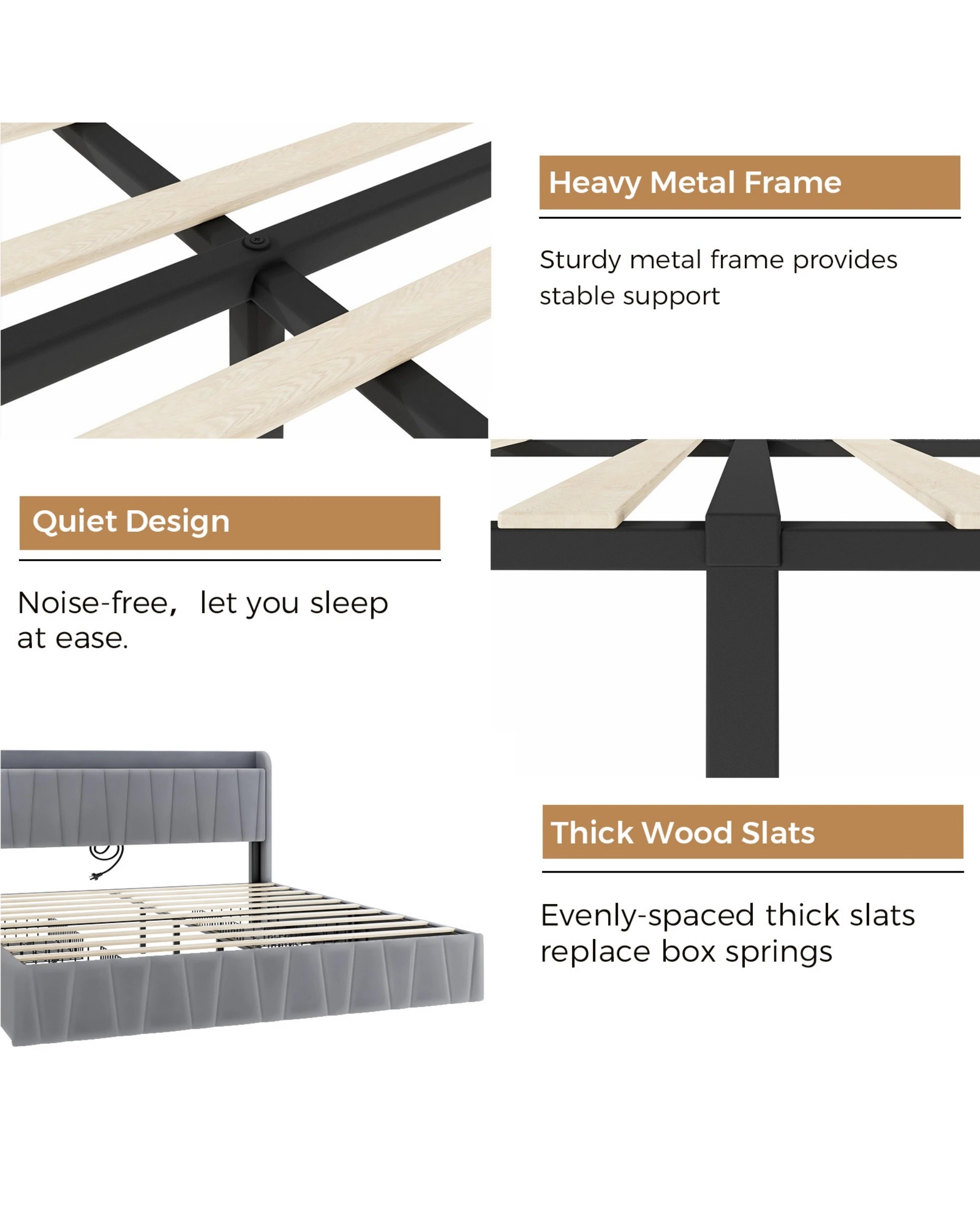 7 Advwin Queen Bed Frame With 4 Storage Drawers & Charging Station Grey, 7 of 7